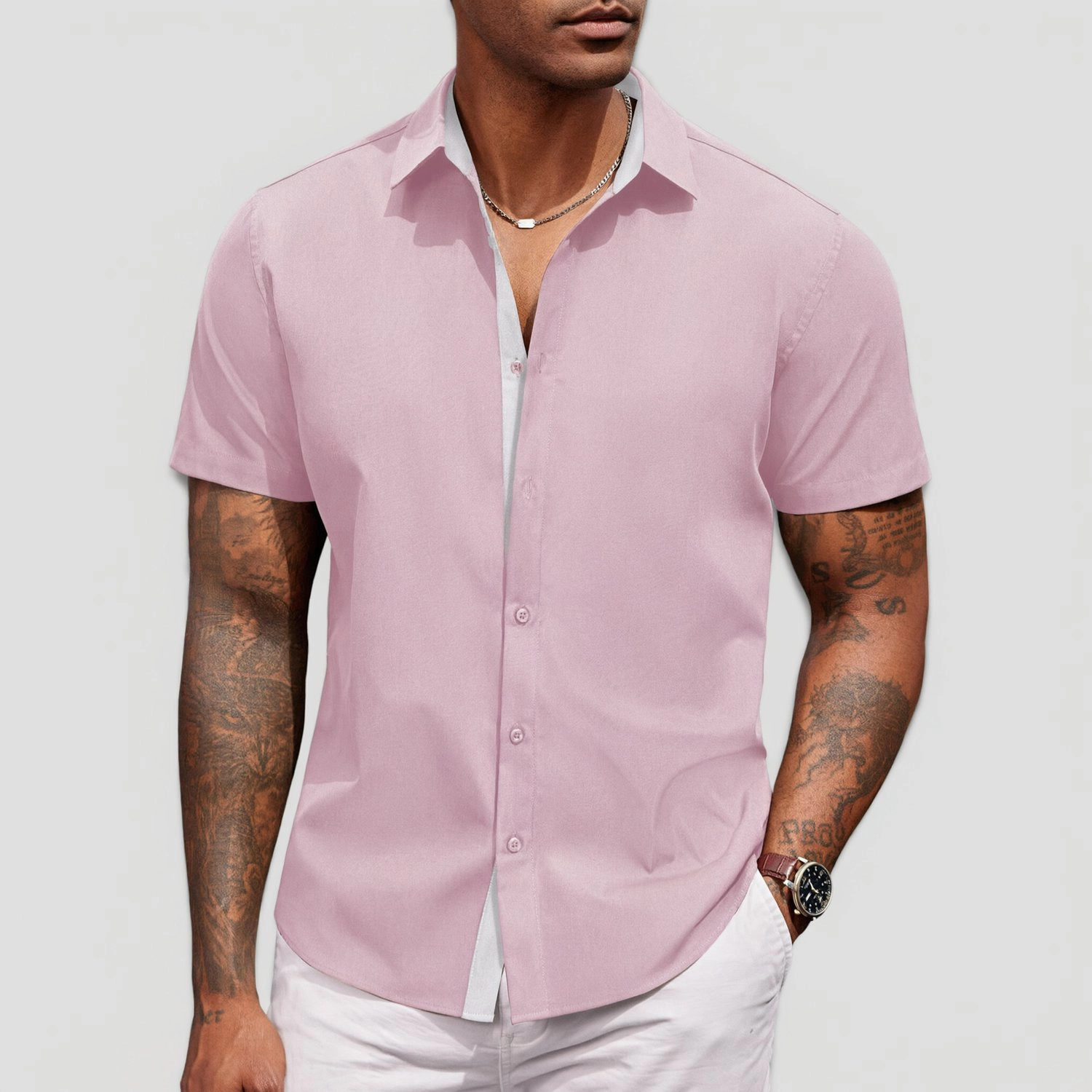 COOFANDY Mens Short Sleeve Button Down Shirts Contrast Collar Casual  Tops