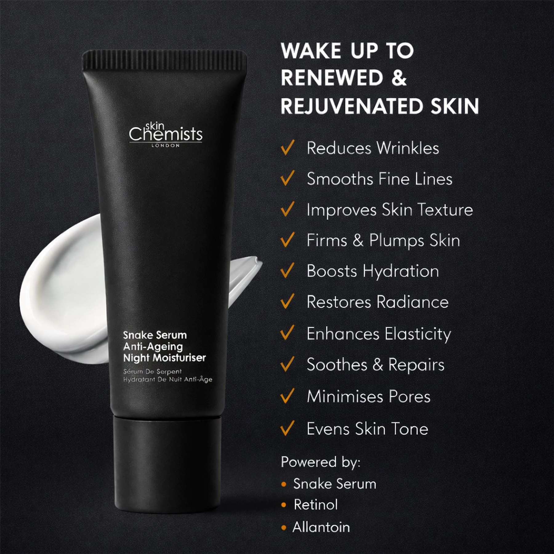 skinChemists Snake Serum Anti-Ageing Night Moisturiser 50ml - Retinol and Syn-Ake for Fine Lines, Wrinkles and Loss of Firmness