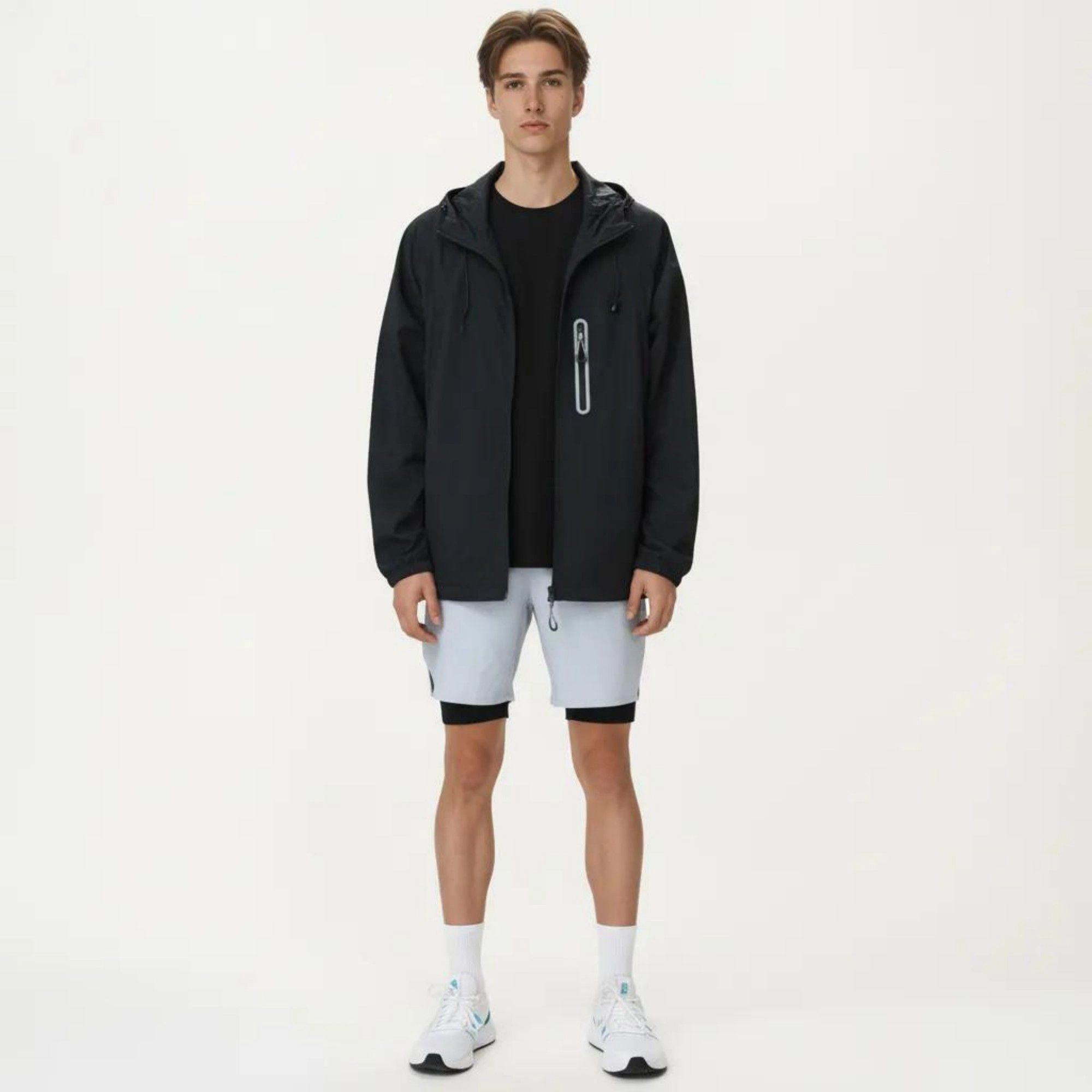 Anna-Kaci Men's Lightweight Windbreaker Jacket with Hood Full Zip Closure Drawstring Detail and Zipper Chest Pocket