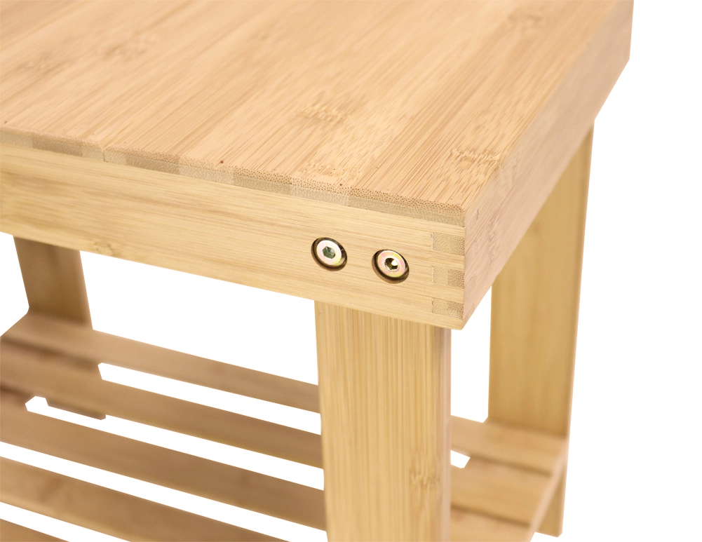 KKTONER Bamboo Step Stool with Storage Shower Bench with Shelf Foot Stool for Bathroom Living Room Bedroom