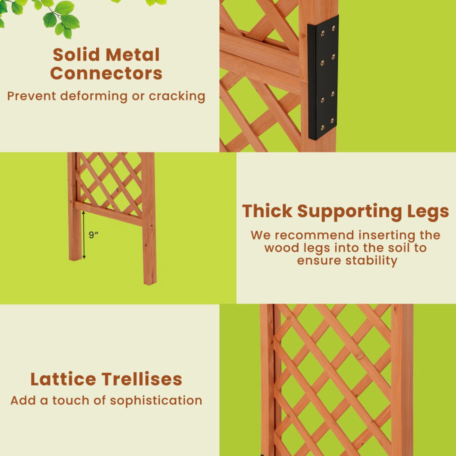 SUGIFT 7.7-Ft Fir Wood Garden Arch Arbor with Lattice Trellises 52-in Wide 93-in Tall for Climbing Plants 1-Pc Orange