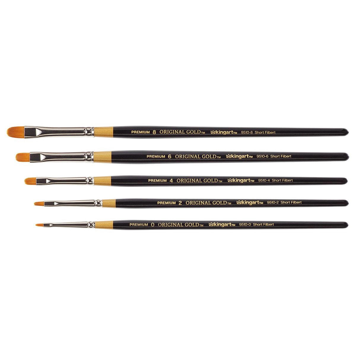 KINGART Original Gold 9510 Short Filbert Golden Taklon Brush Set - 5 pc