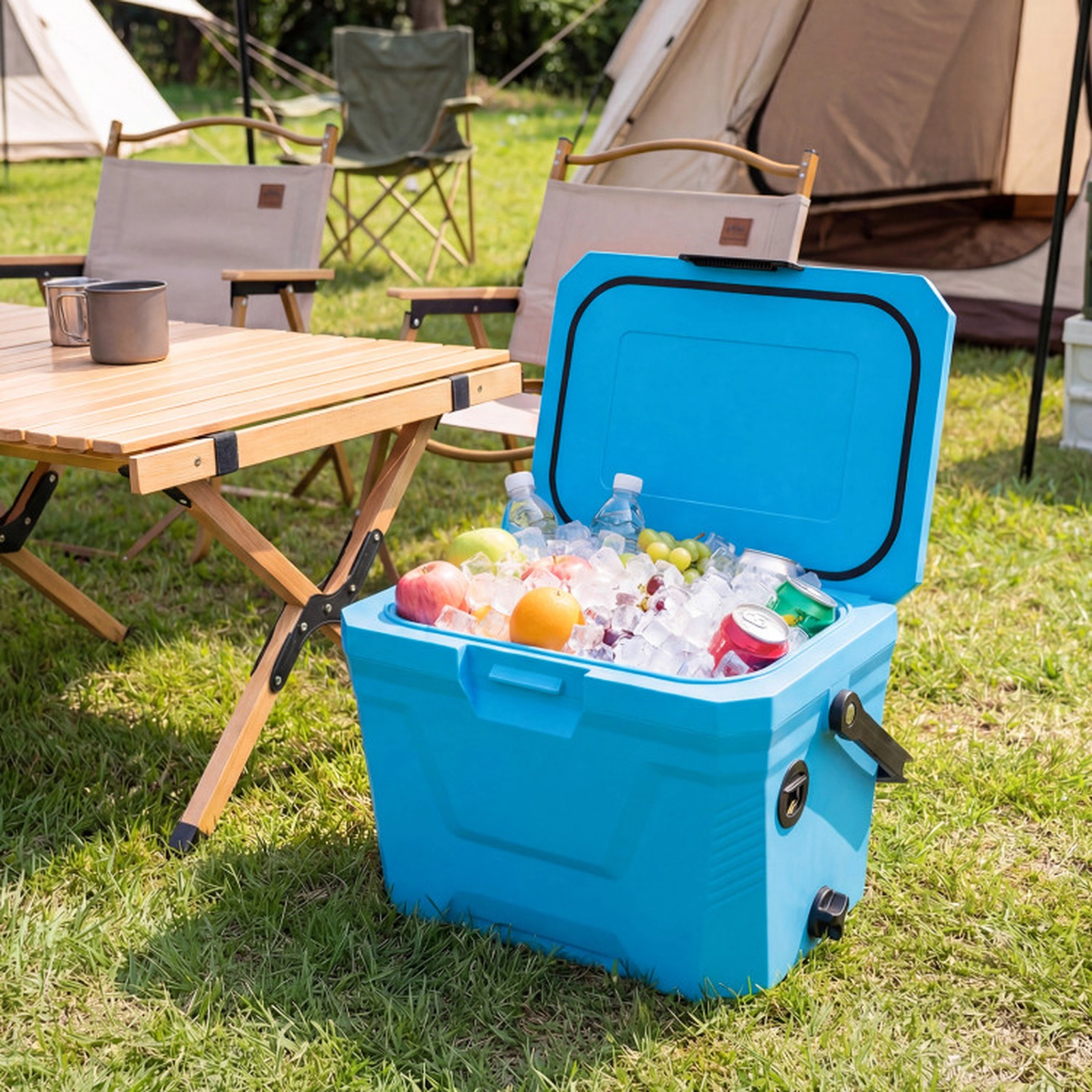 SUGIFT Triple-Layer Insulated Portable Hard Shell Cooler Ice Chest 110-lb Capacity Blue