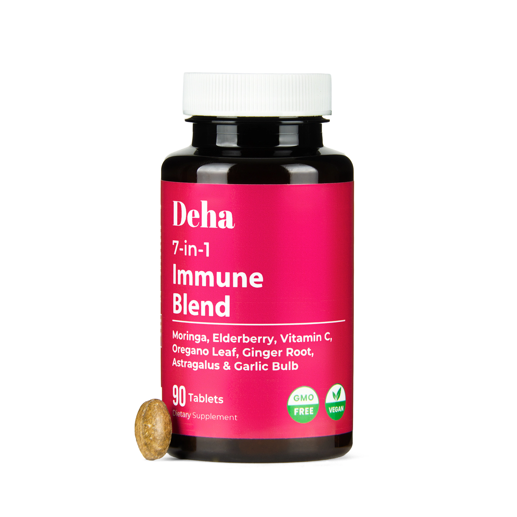 Deha 7-in-1 Immune Support Tablets 90-Count Moringa Vitamin C Elderberry - Organic, Non-GMO