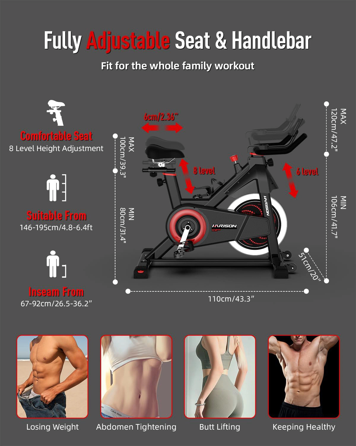 HARISON Magnetic Exercise Bike for Home 380 LB Capacity with Bluetooth