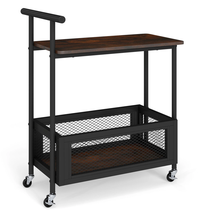Hivvago 2-Tier Rolling End Table With Handle And Mesh Basket