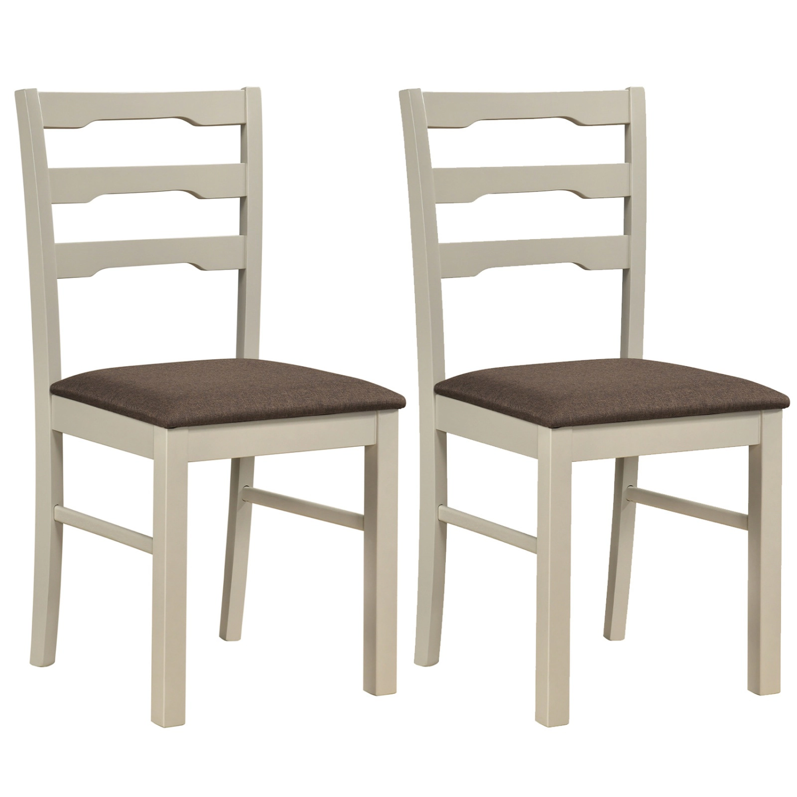 SUGIFT Set of 2 Ivory Linen Upholstered Ladder Back Dining Chairs with Wood Frames 18-in W 35-in H 330-lb Per Chair