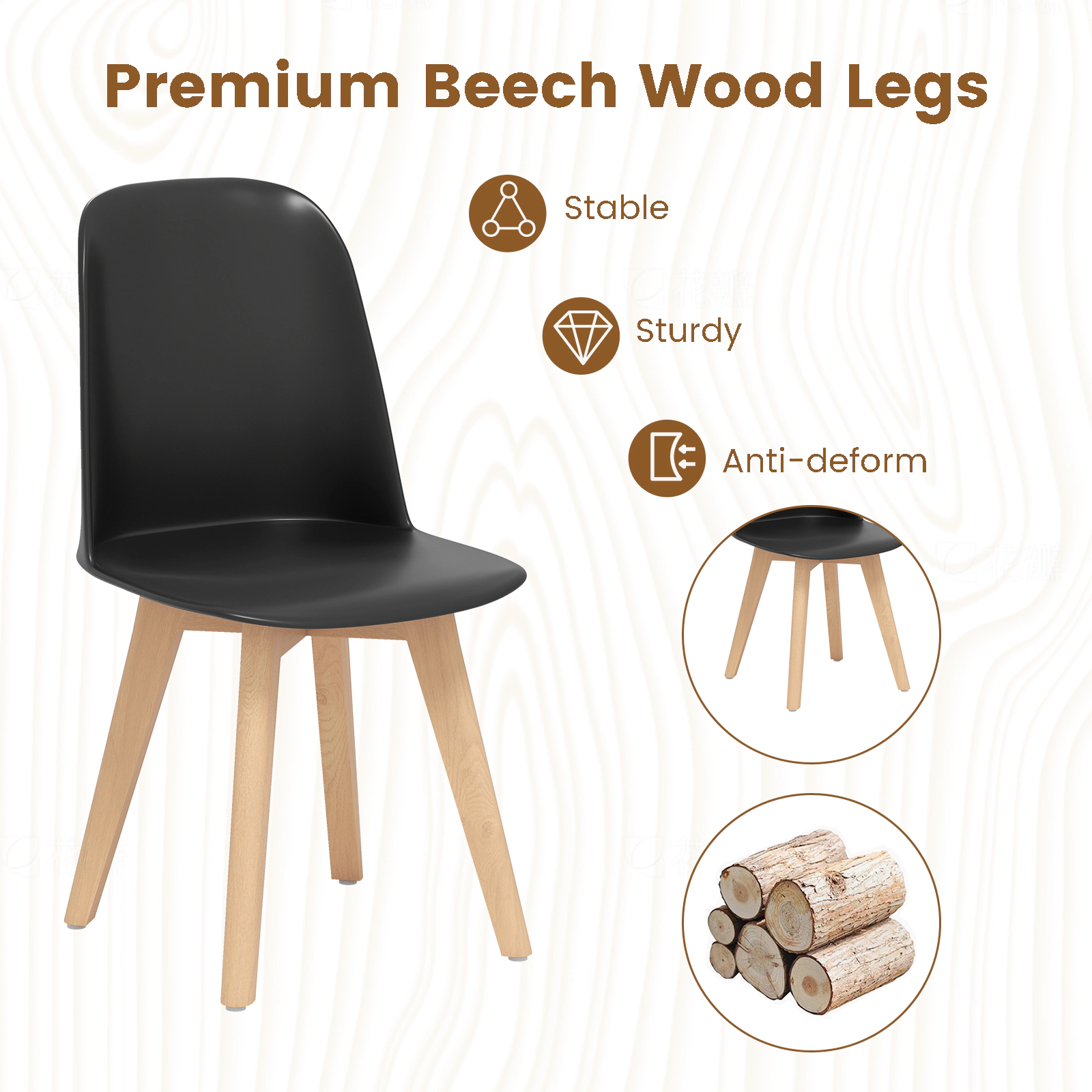 SUGIFT Modern Solid Beech Wood Legs and Tilt Backrest 330-lb Set of 2 Dining Chairs