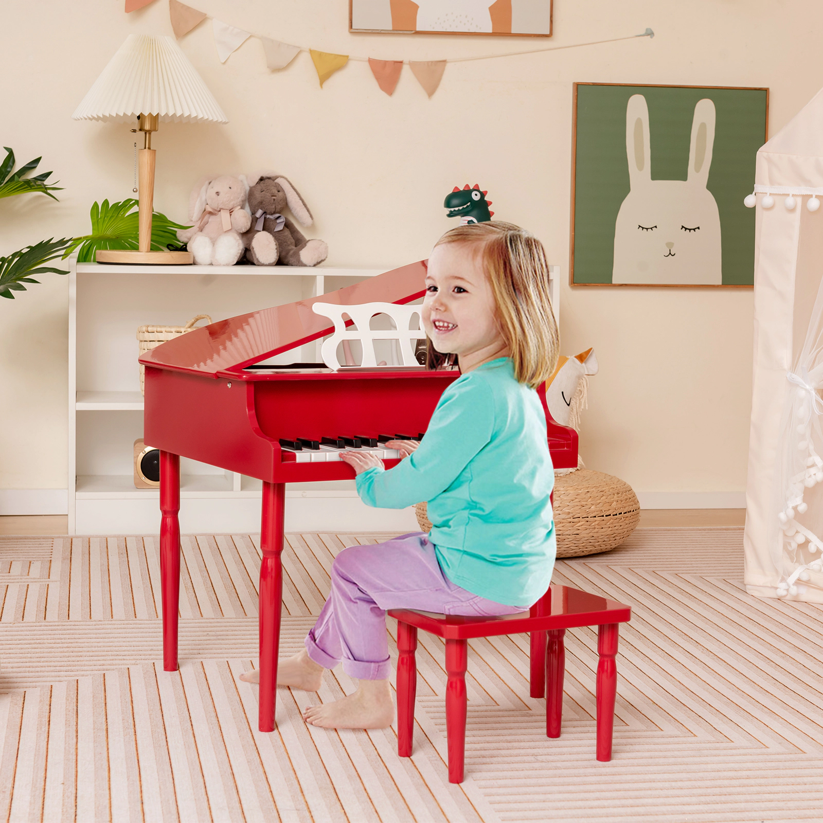SUGIFT Kids Red 30-Key Wooden Toy Grand Piano with Bench and Music Rack 20-in W 19-in D 19-in H Ages 3-8