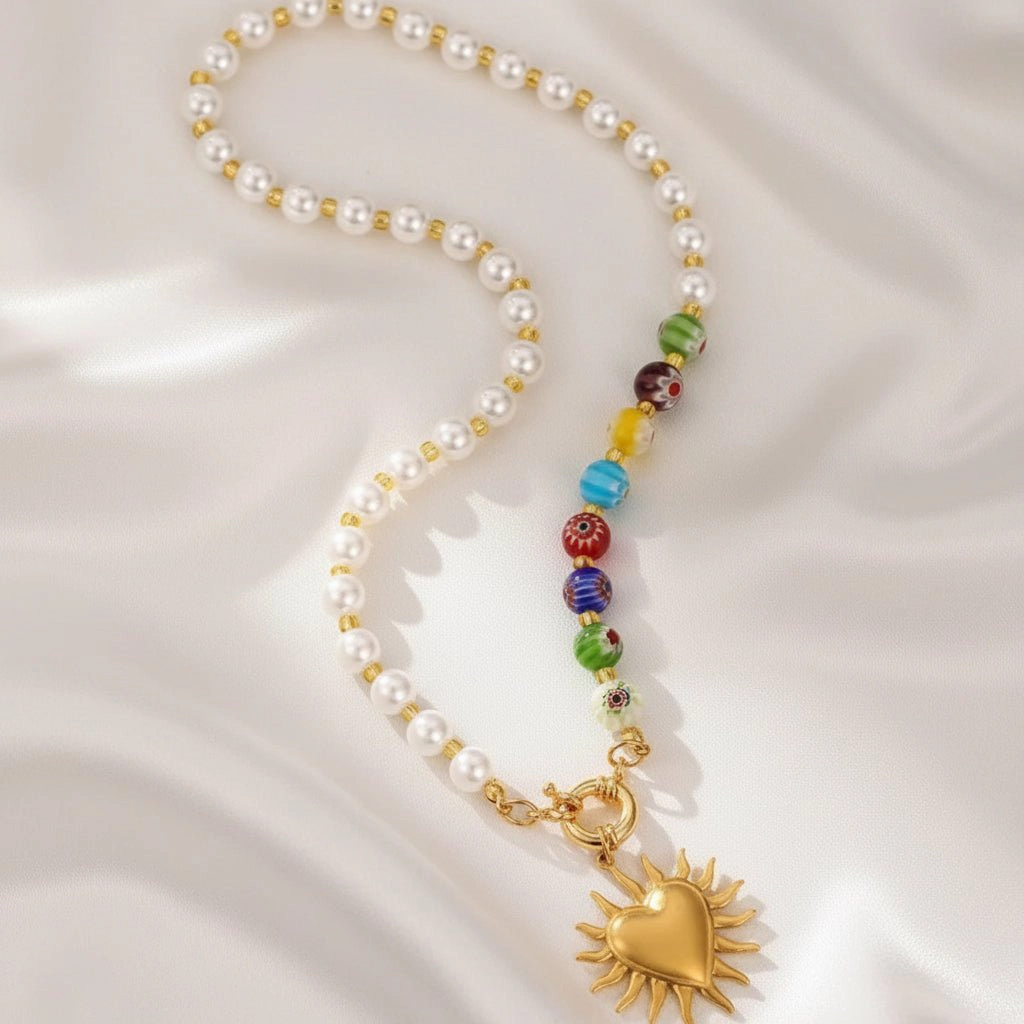 DressAtR Women's Resin Heart 18K Gold Plated Necklace