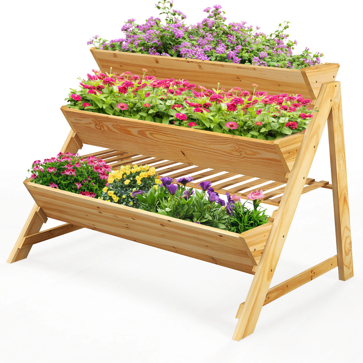 LJG 3 Tier Wooden Vertical Raised Garden Bed with Storage Shelf