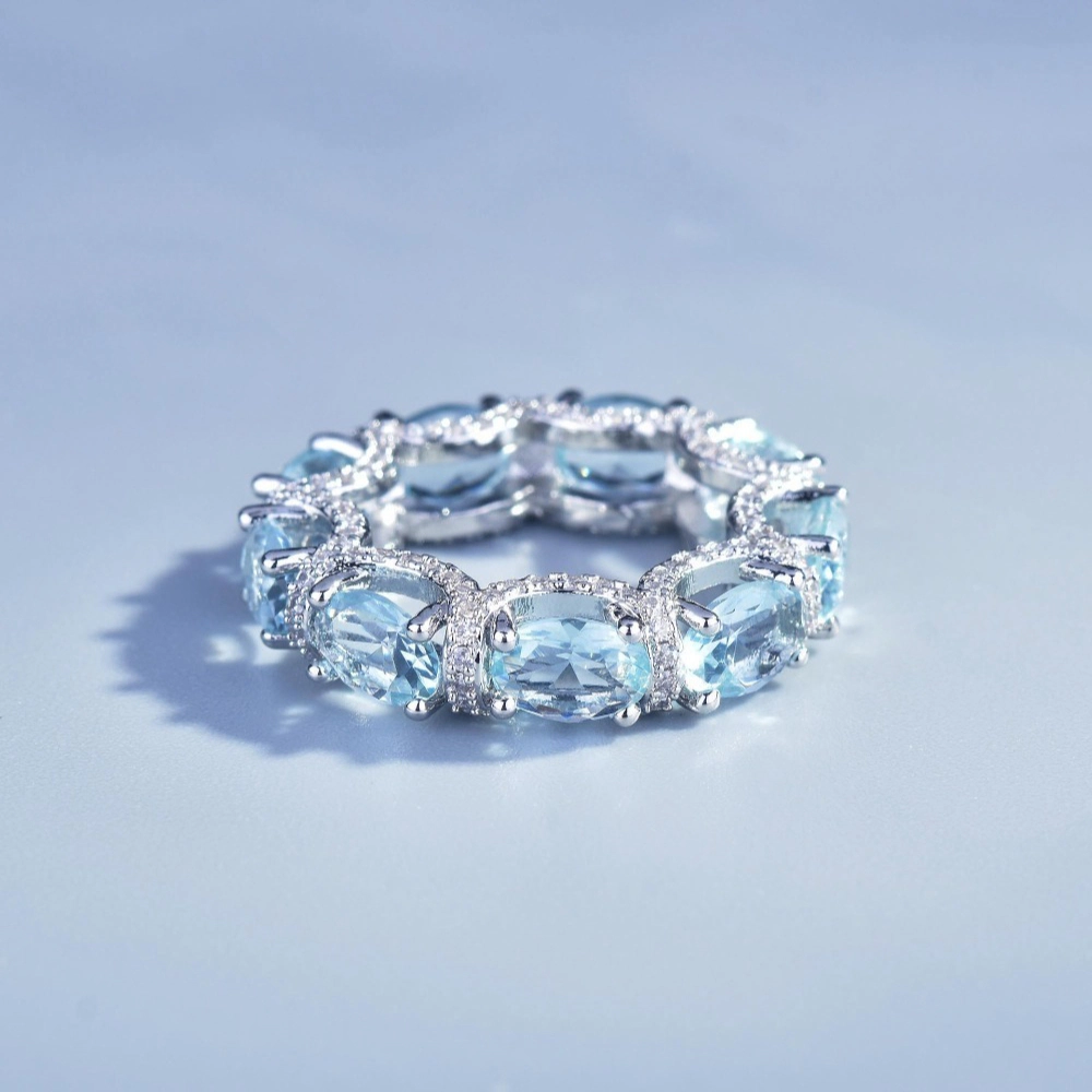 Oval-Cut Sea Blue Crystal Engagement Ring