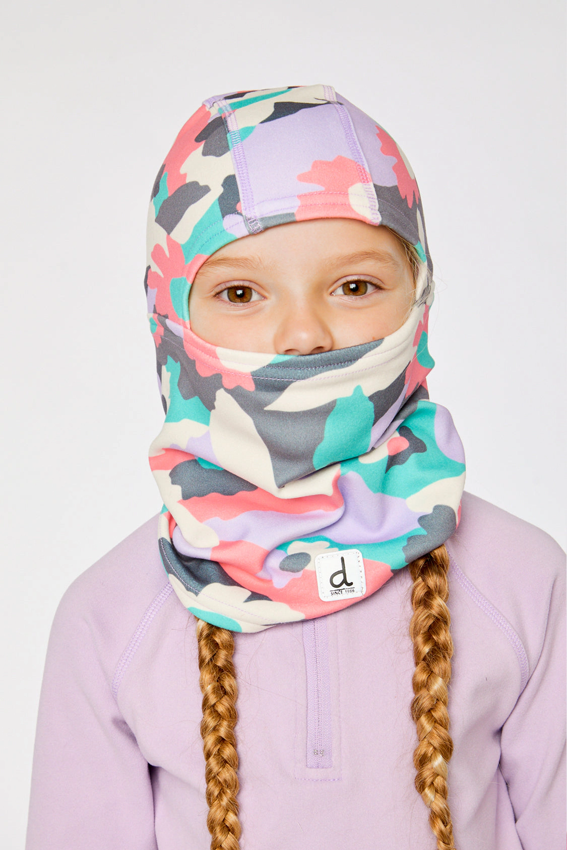 Deux par Girls Brushed Jersey Camouflage Print Balaclava with Reflective Patch