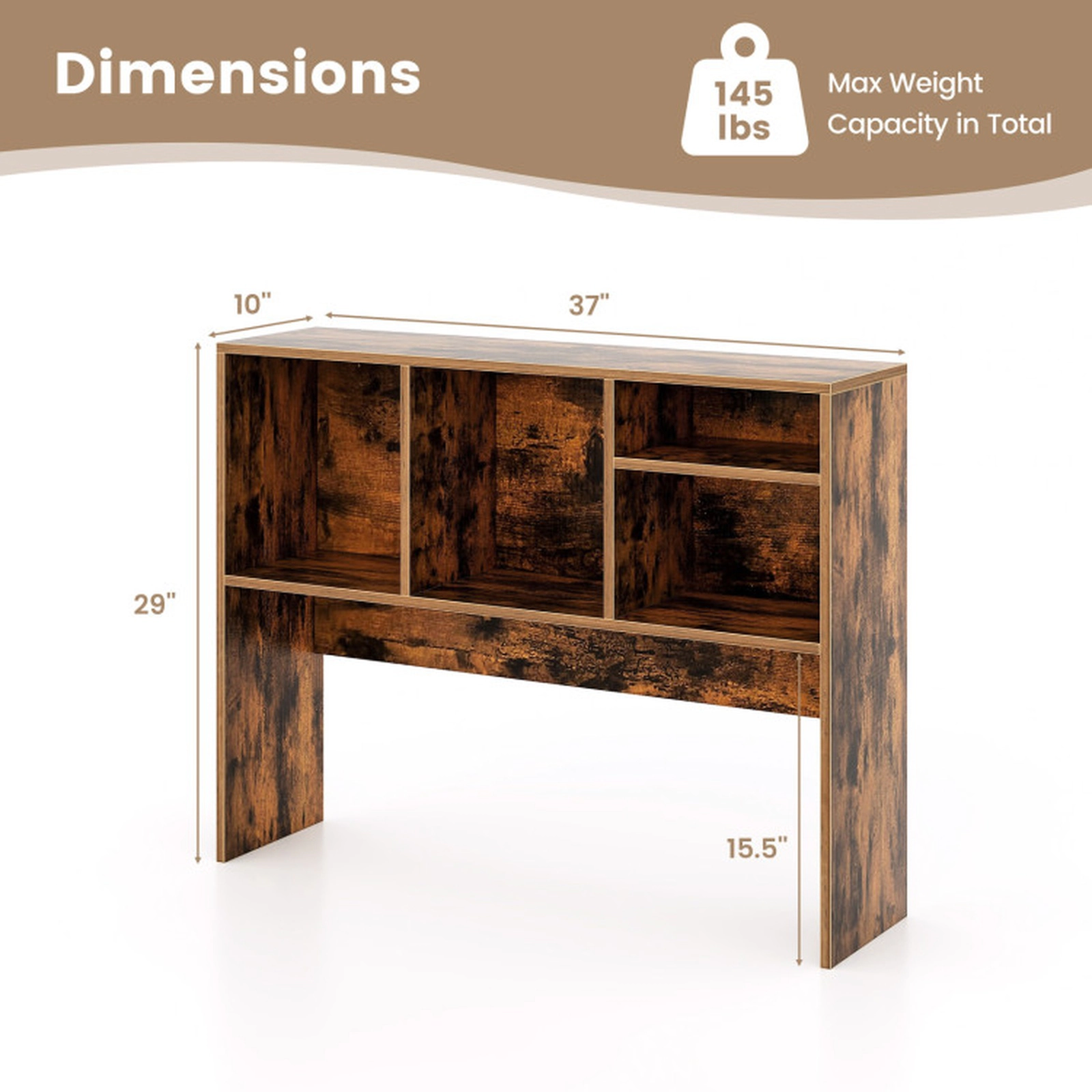 SUGIFT Desktop Bookcase with 4 Cubbies and Open Back Compartment 145-lb Capacity 37-in Frame 29-in Tall Coffee