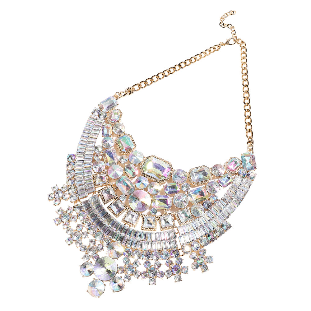 SOHI Women's Crystal Silver Maxi Crystal Necklace