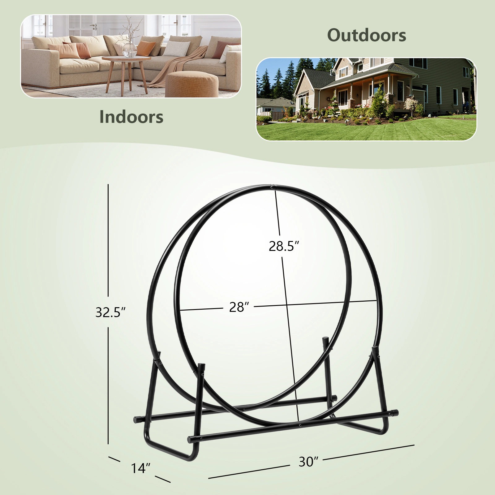 SUGIFT 30-in A-Frame Powder Coated Tubular Steel Log Hoop Firewood Rack 37.6-in x 14.2-in x 40.4-in 440-lb Black