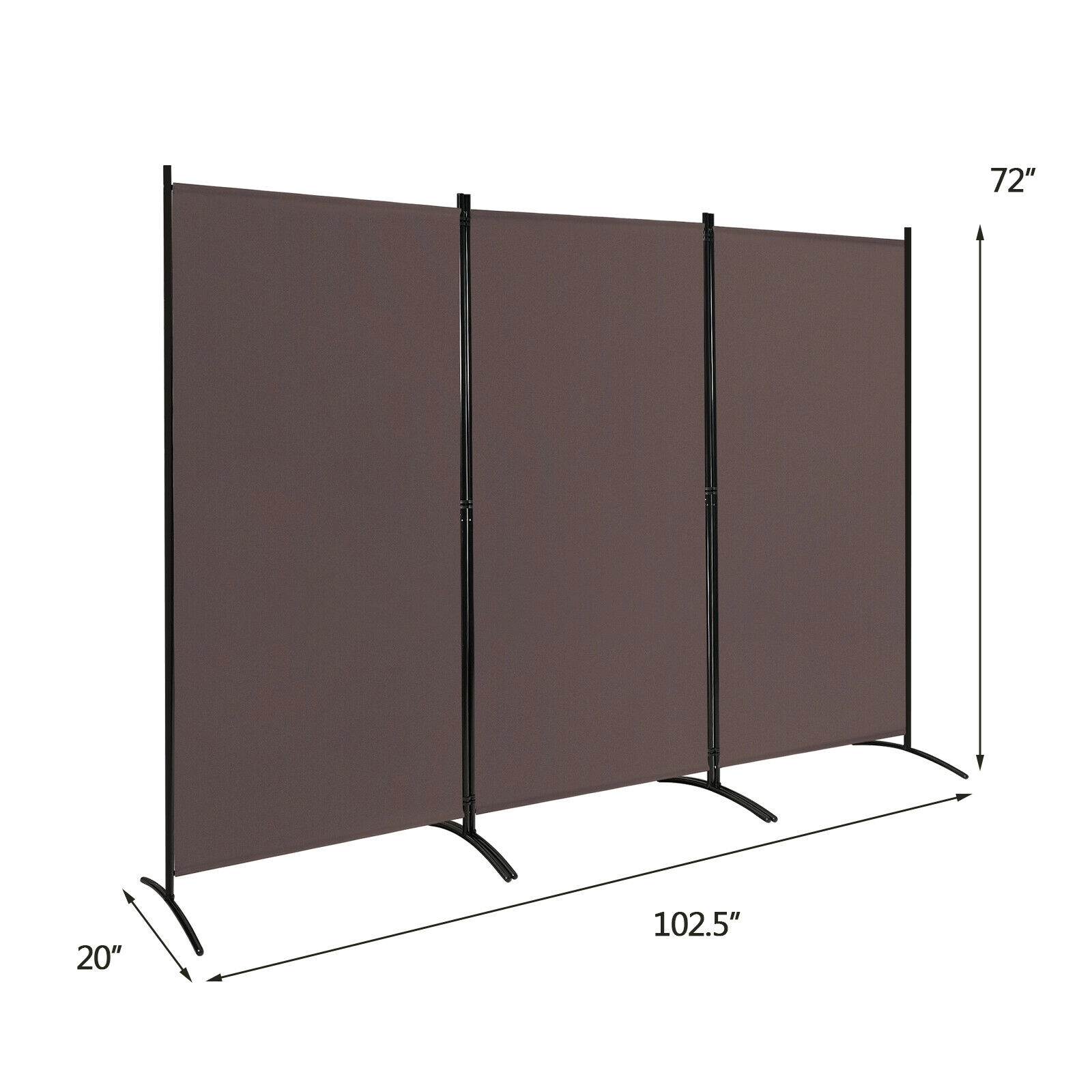 SUGIFT 3-Panel Folding Room Divider Privacy Partition Screen 72-in Tall 8.5-ft Opening Brown