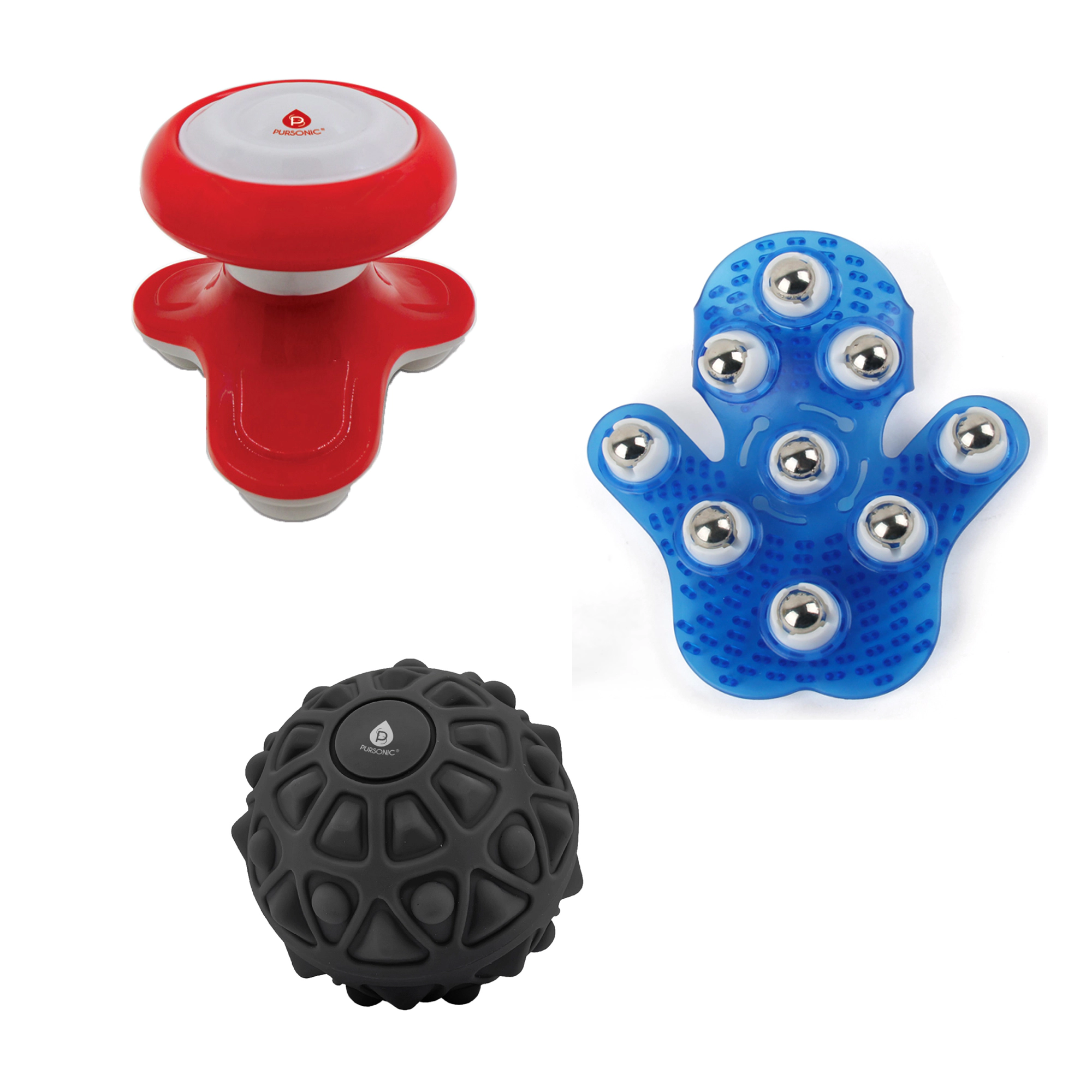 Pursonic Unisex Recovery Massage Set: Vibrating Massage Ball, Node Massager & Palm Harmony Glove
