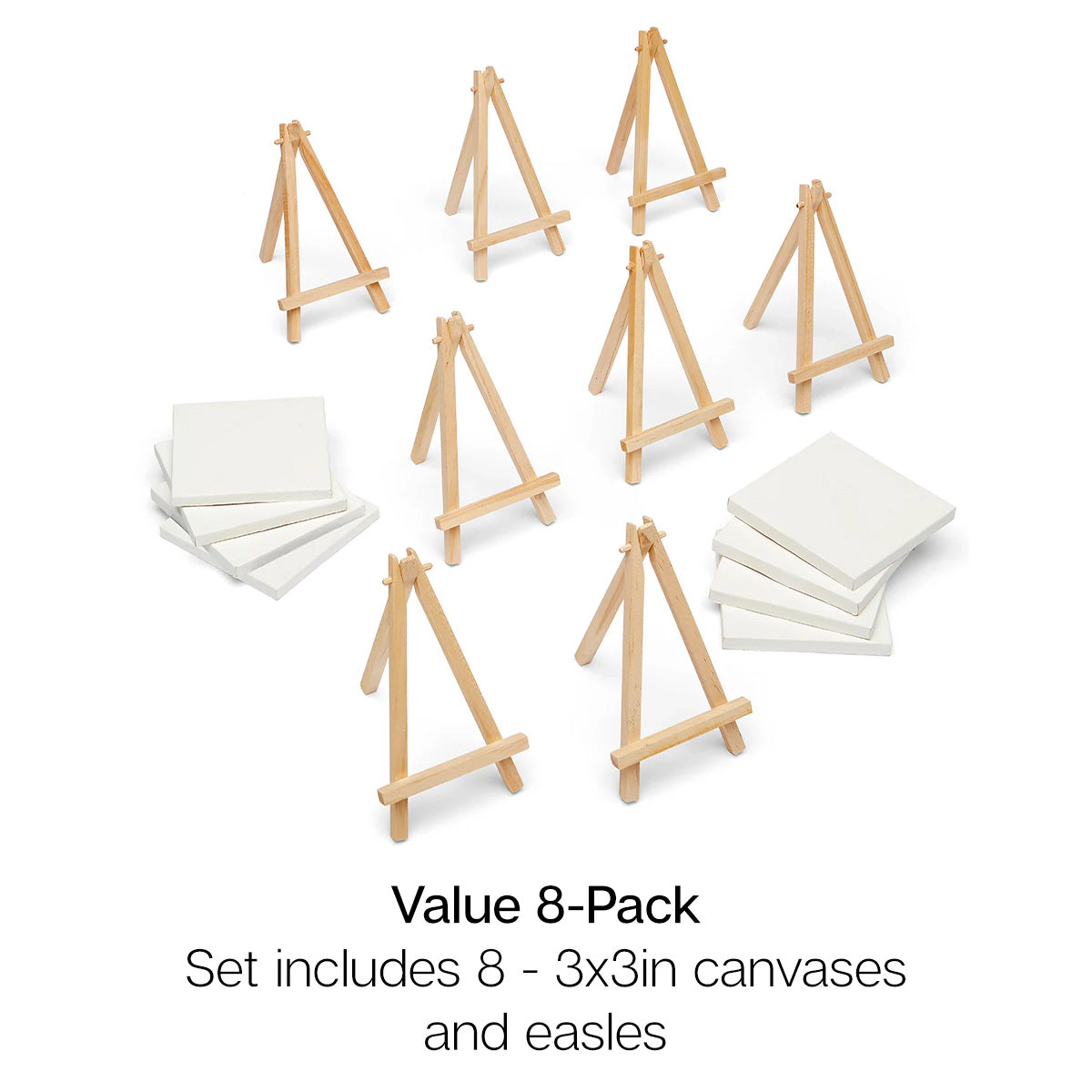 KINGART Mini Easel and Canvas Set, 3" x 3" 8-Pack