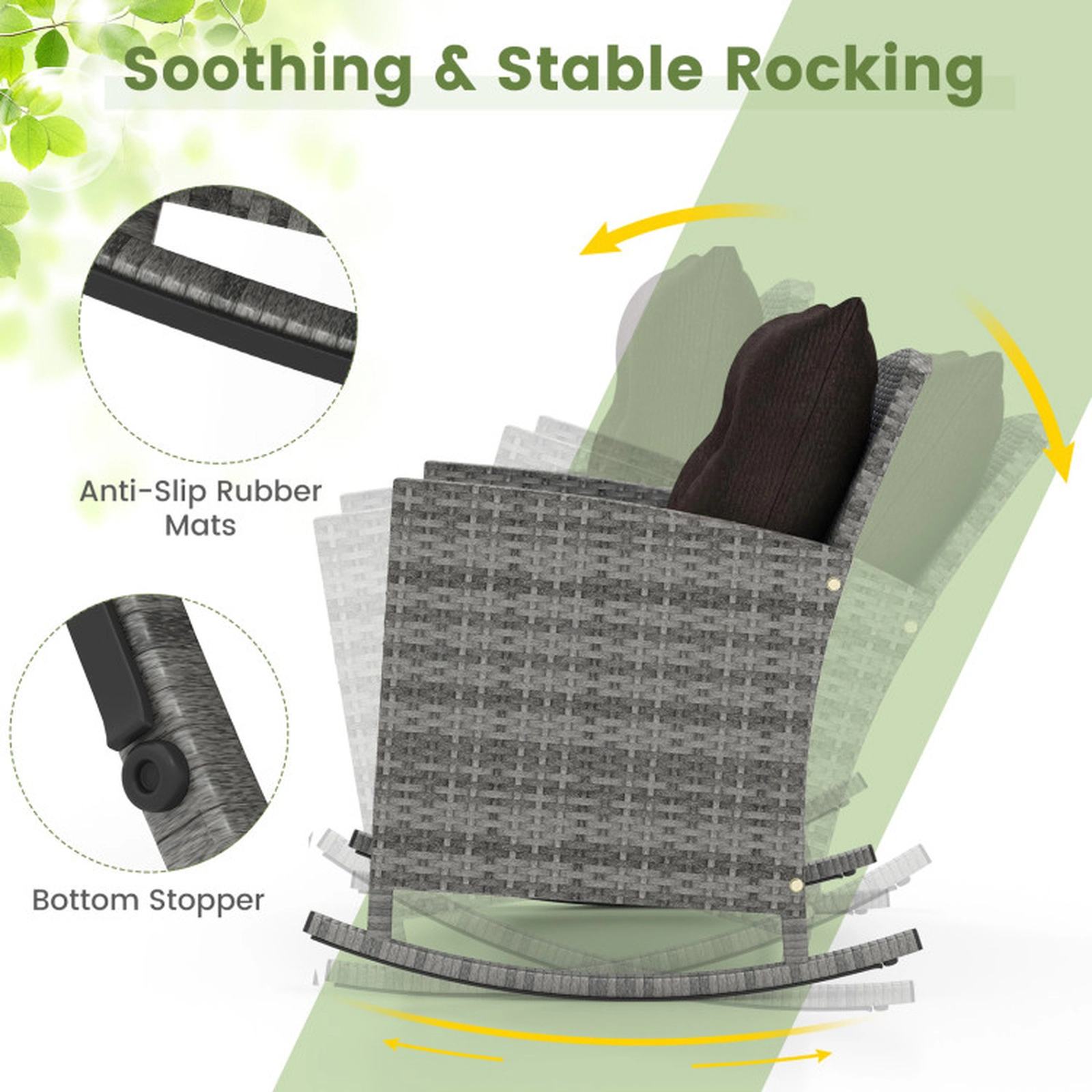 SUGIFT 3-Piece Patio Rattan Rocker Conversation Set with Tempered Glass Table 400-lb Capacity Mix Gray-Black