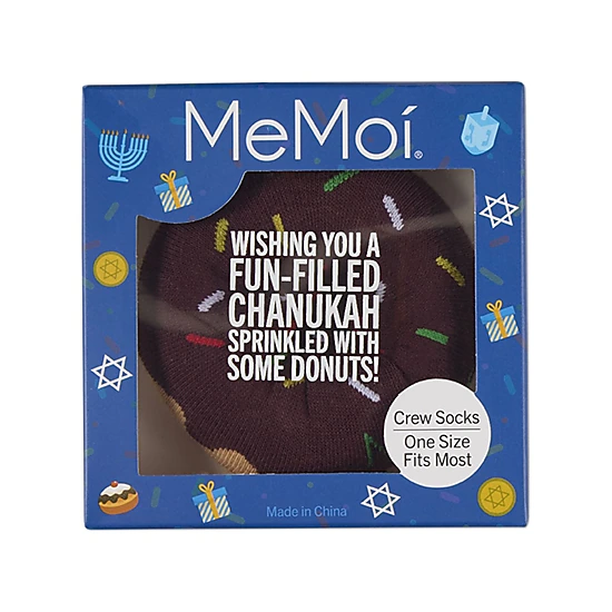 Unisex Kids Chanukah Donut-Themed Cotton-Rich Novelty Crew Sock in Gift Box