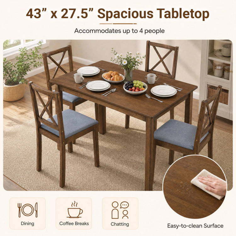Hivvago 5-Piece Dining Set With Rectangular Table & Fabric Chairs For Small Space