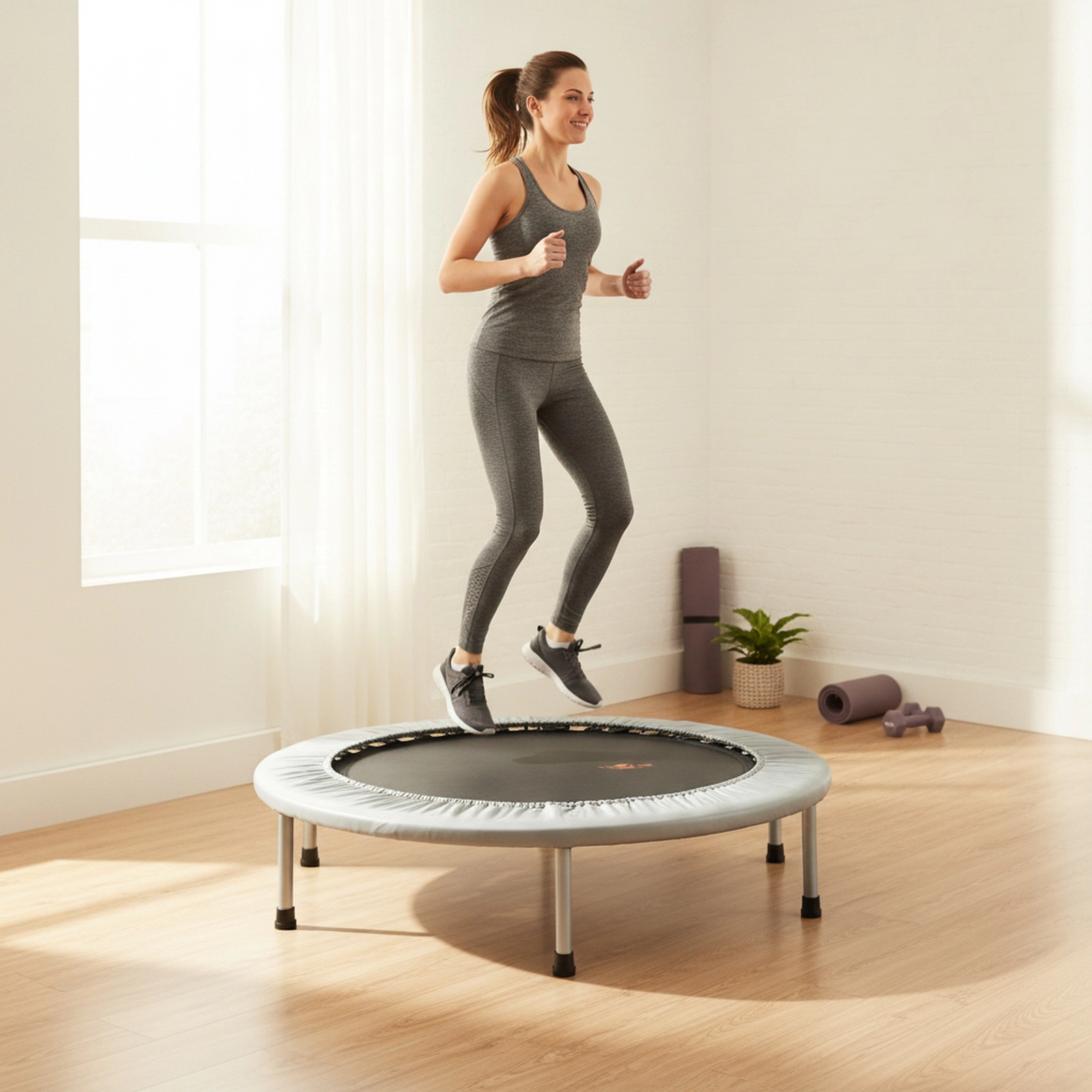 38-in Mini Trampoline Adults Folding Rebounder Trampoline 330-lb Capacity 32 Springs 6 Legs Fitness Gray