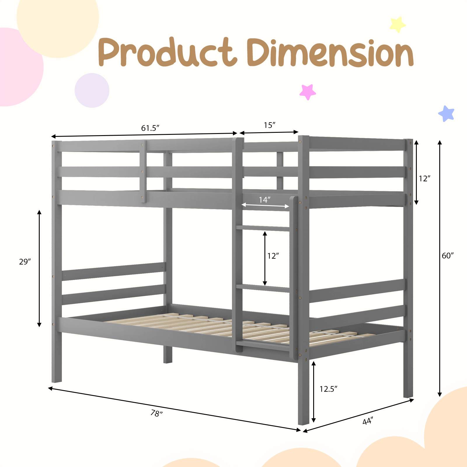 SUGIFT Gray Ladder and Safety Rail 400-lb Twin Over Twin Kids Wooden Bunk Bed