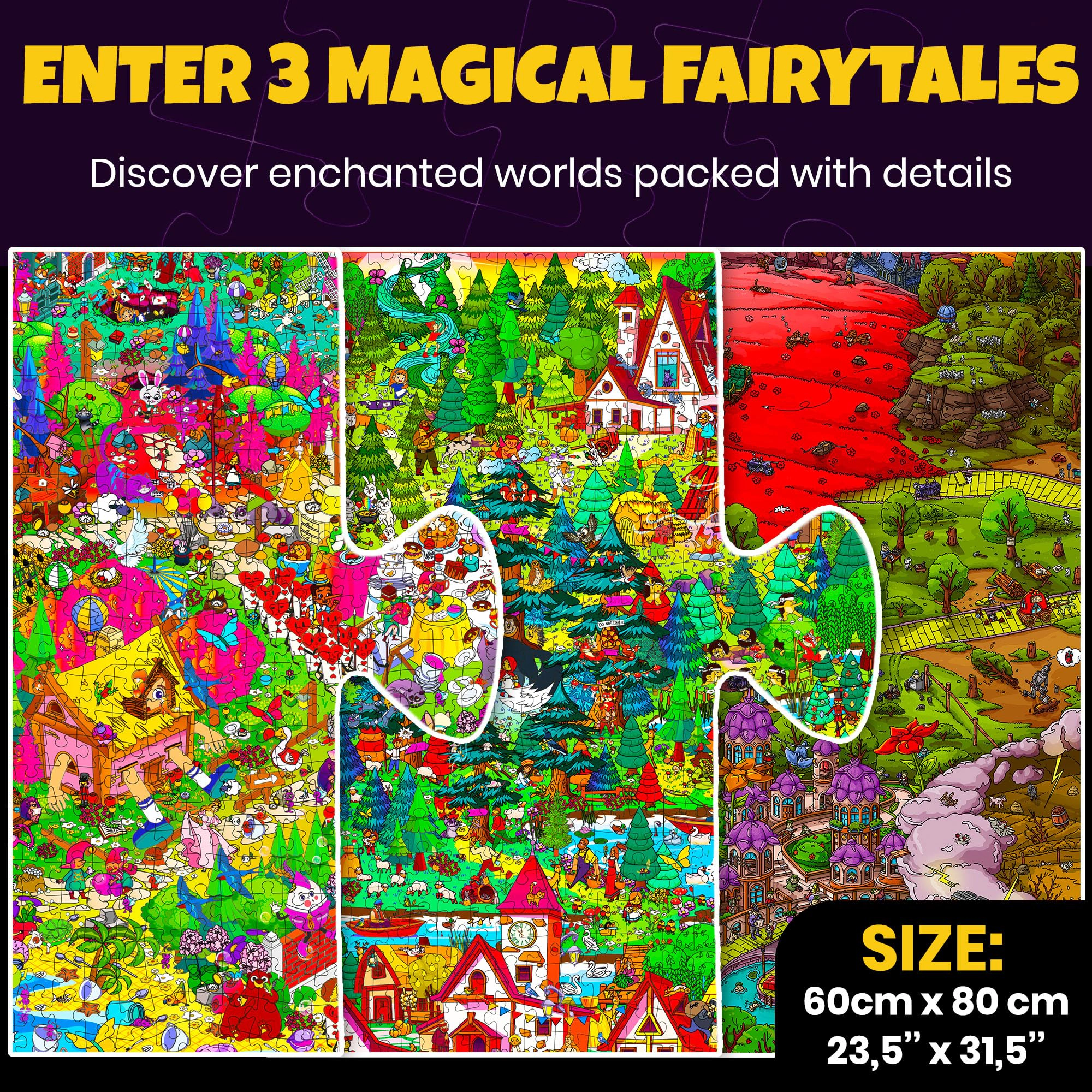 QUOKKA 1000-Piece Jigsaw Puzzle Set for Adults, 3-Pack, Fairy Tale Collection with Hidden Challenges & Audio Stories