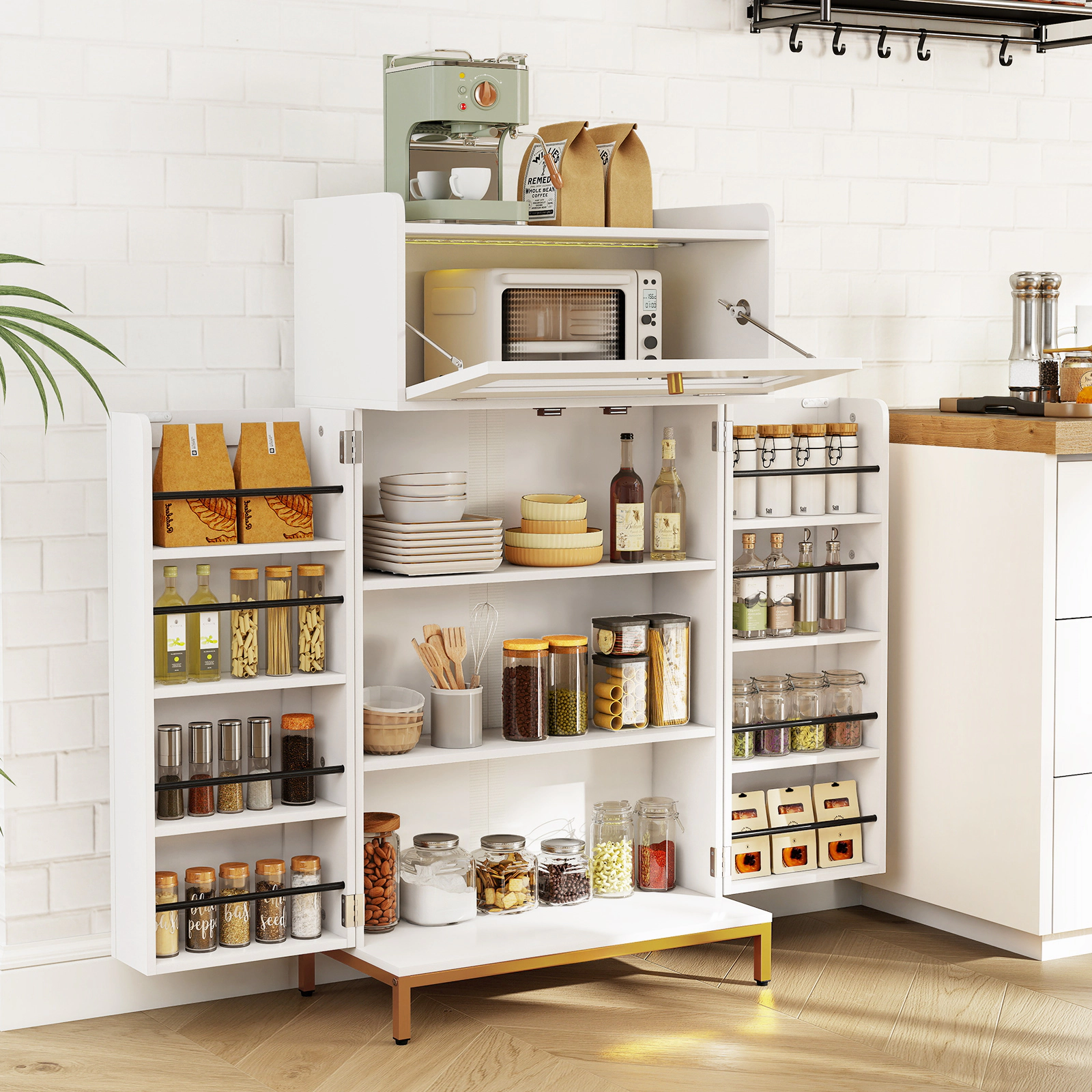 LJG Kitchen Pantry Cabinet Freestanding Food Storage Cupboard