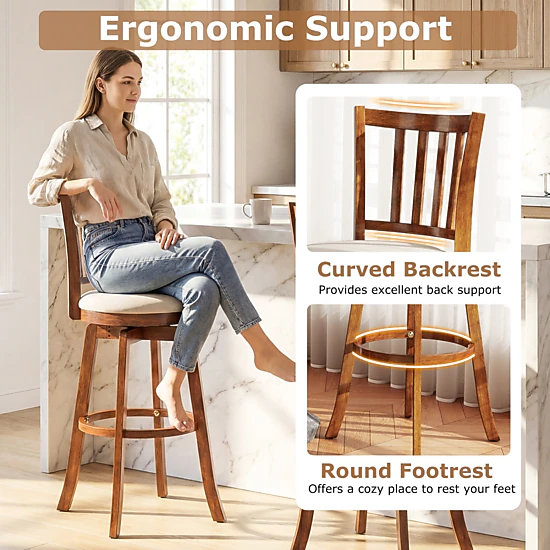 SUGIFT 360° Swivel Bar Stools Set of 4 Backrest & Upholstered Seat 350-lb Capacity 30.5-in Seat Height Driftwood +Sand