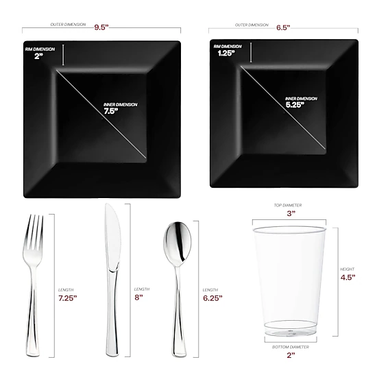Smarty Had A Party Black Square Plastic Wedding Value Set
