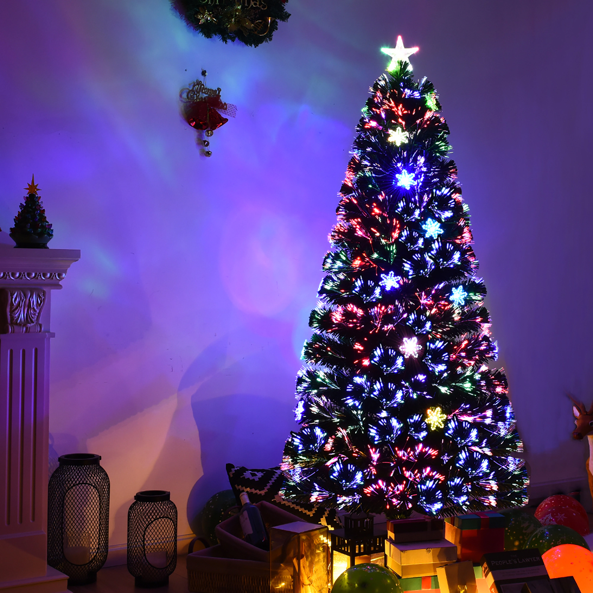 Costway 6ft Pre-Lit Fiber Optic Christmas Tree Multicolor Lights