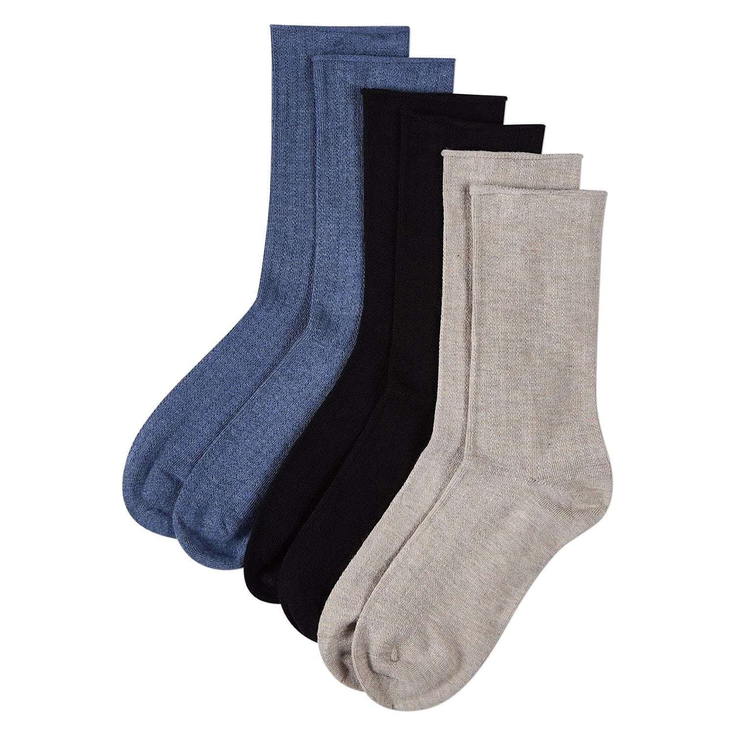 MeMoi 3 Pair Women's Silky-Soft Roll-Top Crew Socks