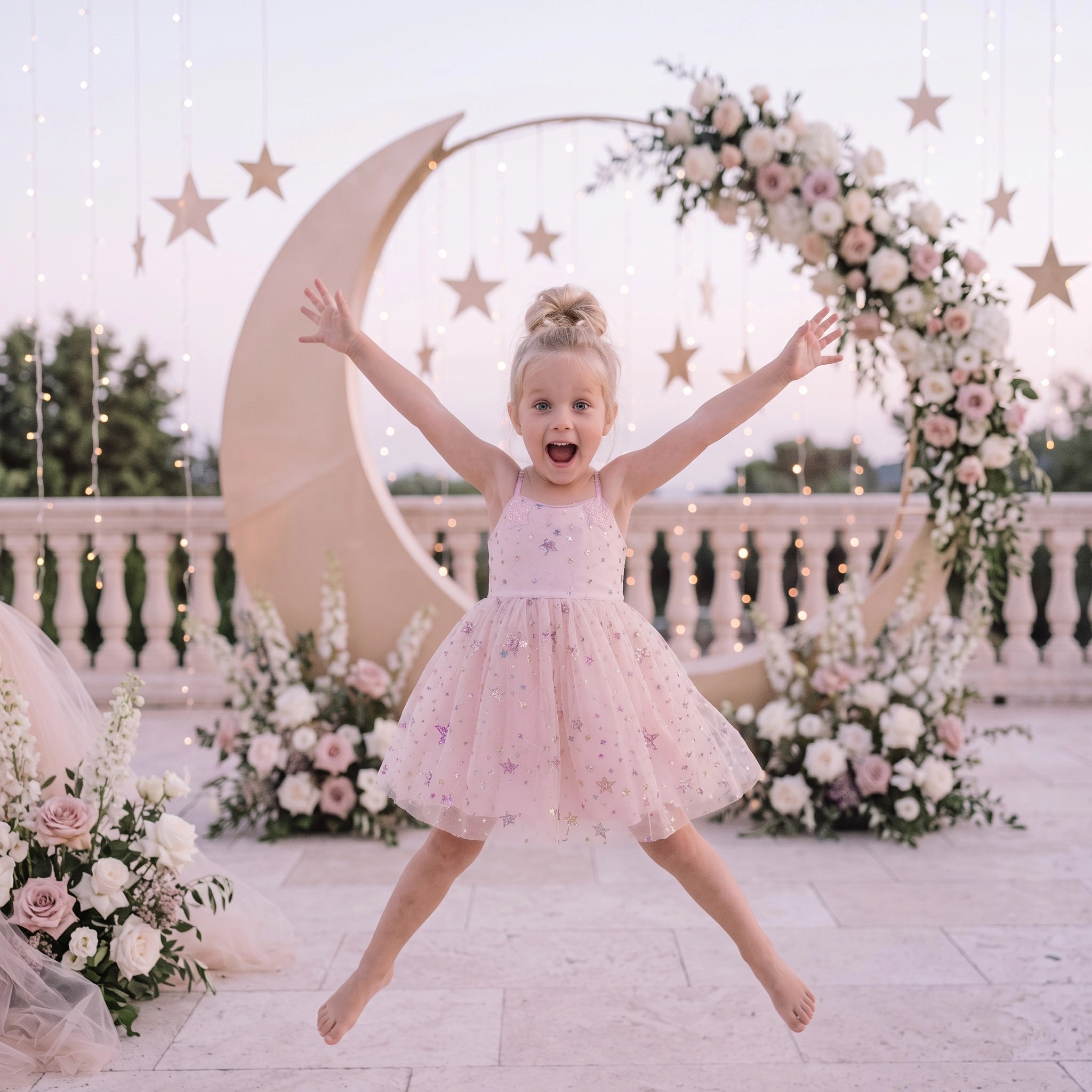 2Bunnies Girls 3T-8Y Sequin Star Applique Spaghetti Strap Tulle Party Dress