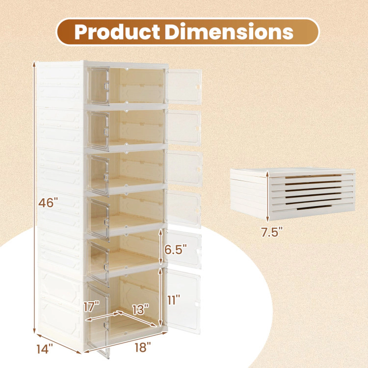 Hivvago Foldable Shoe Rack Organizer 12-Pair 6-Tier Collapsible Shoe Cabinet