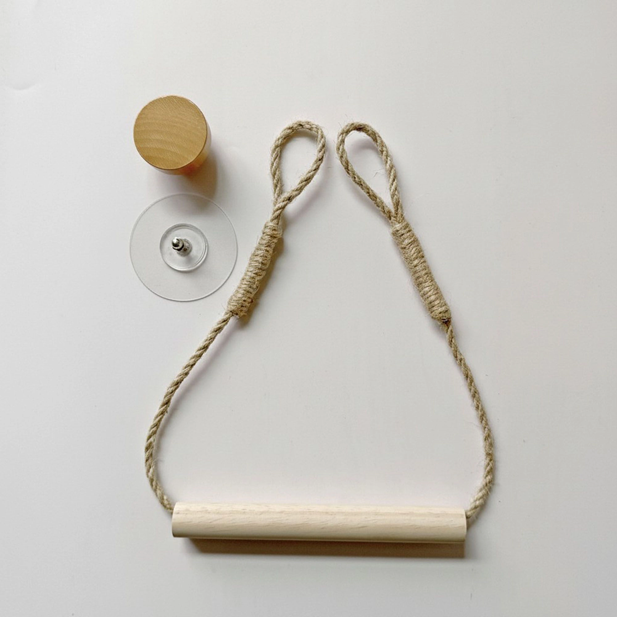 Alilang Unisex 3-piece Wall Mounted Rope Toilet Paper Holder with Wooden Rod