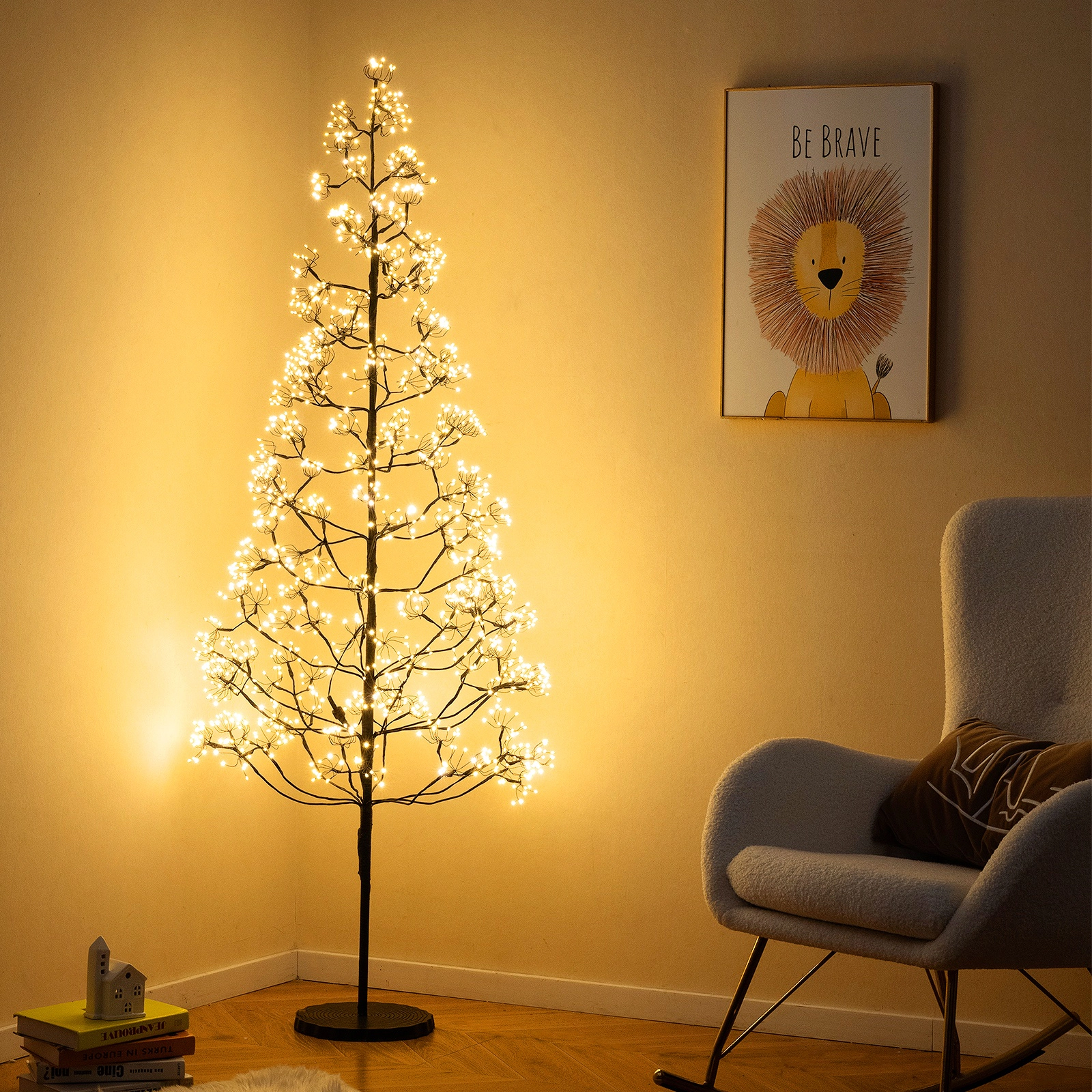 SUGIFT Adjustable Tip Lighted Alpine Pre-Lit Artificial Cedar Tree 5-ft Tall 1000 LEDs Weighted Base Black