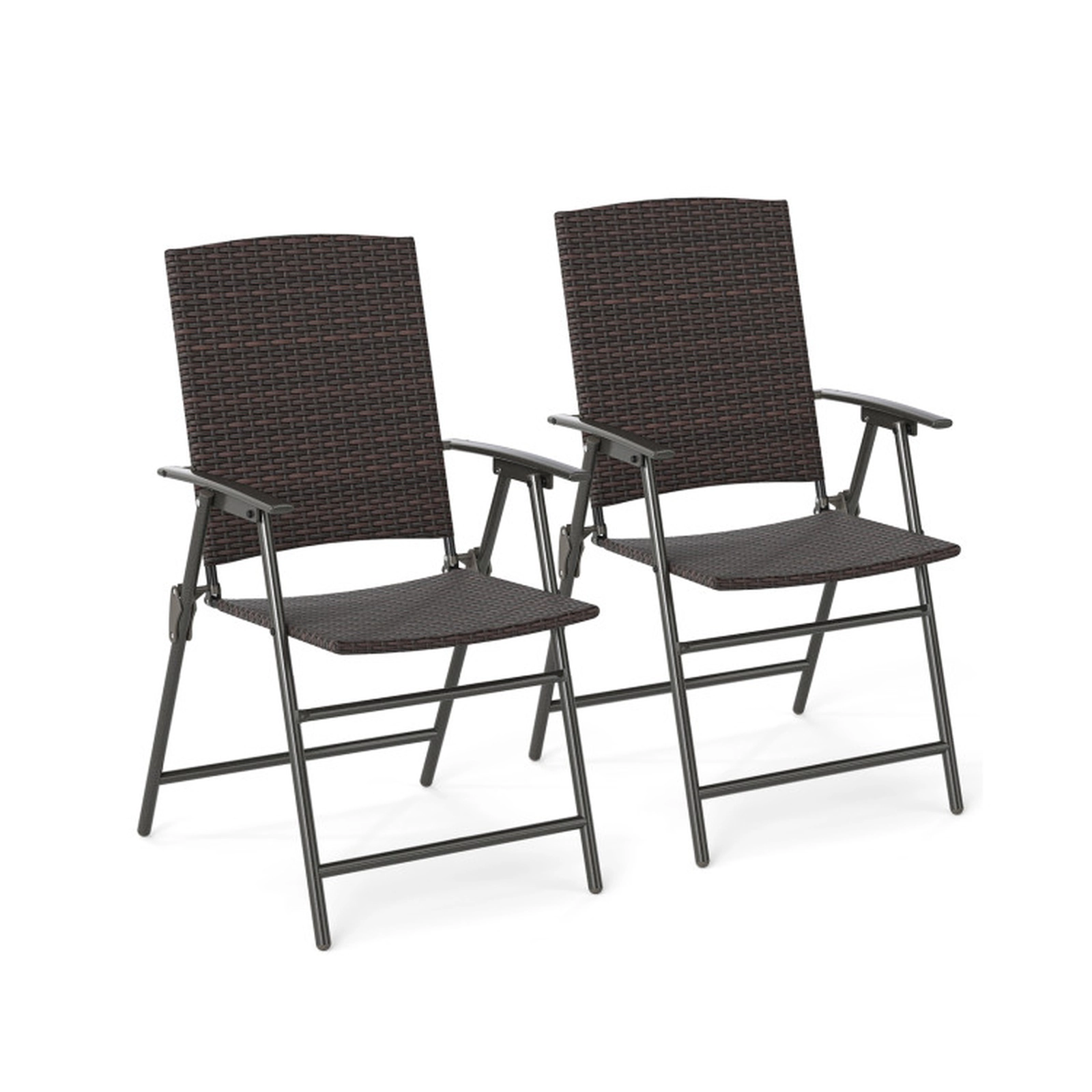 SUGIFT Set of 2 Folding PE Wicker Metal Frame Patio Dining Chairs 24-in x 21-in x 37-in 400-lb Capacity Mixed Brown