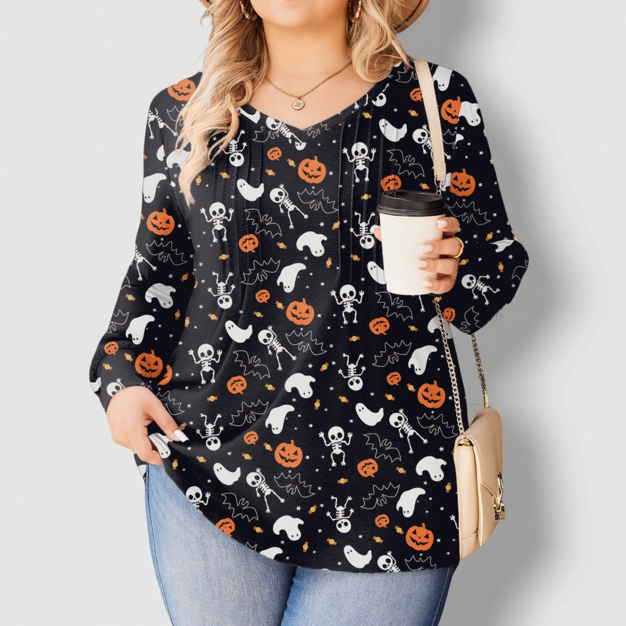 Zeagoo Women Pleated V Neck Tunic Blouse