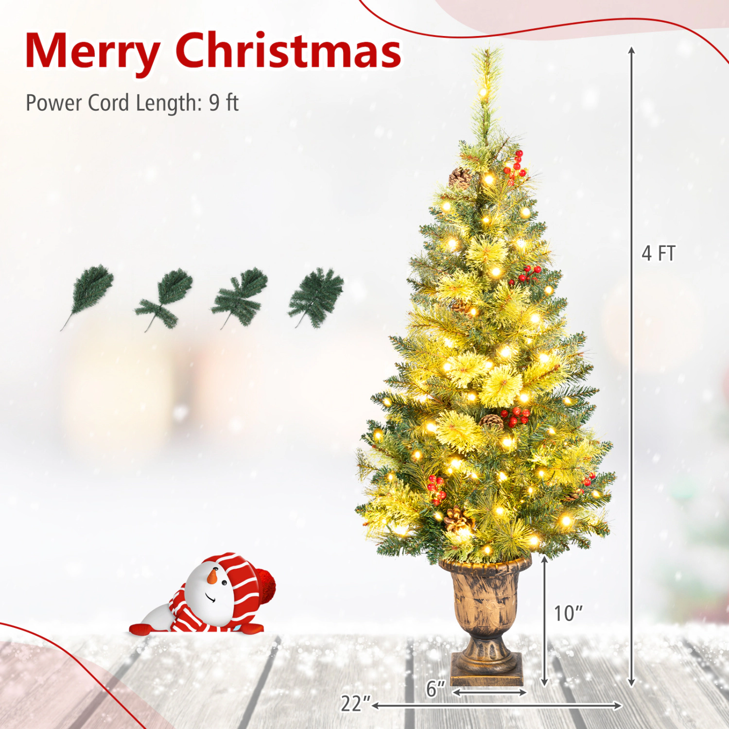 LJG LED Christmas Tree with Red Berries Pine Cones