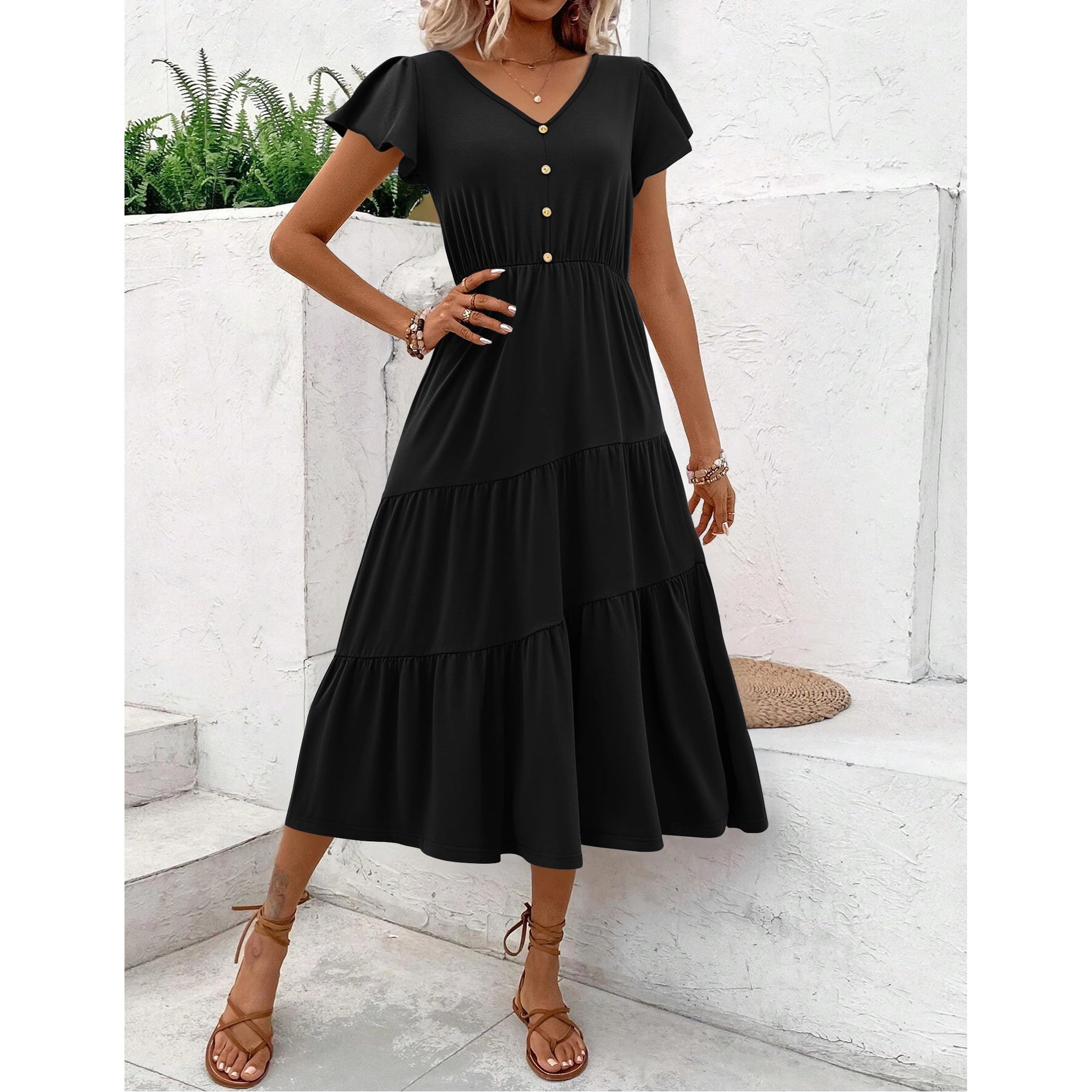 Zeagoo Women's V Neck Short Sleeve Maxi Dress