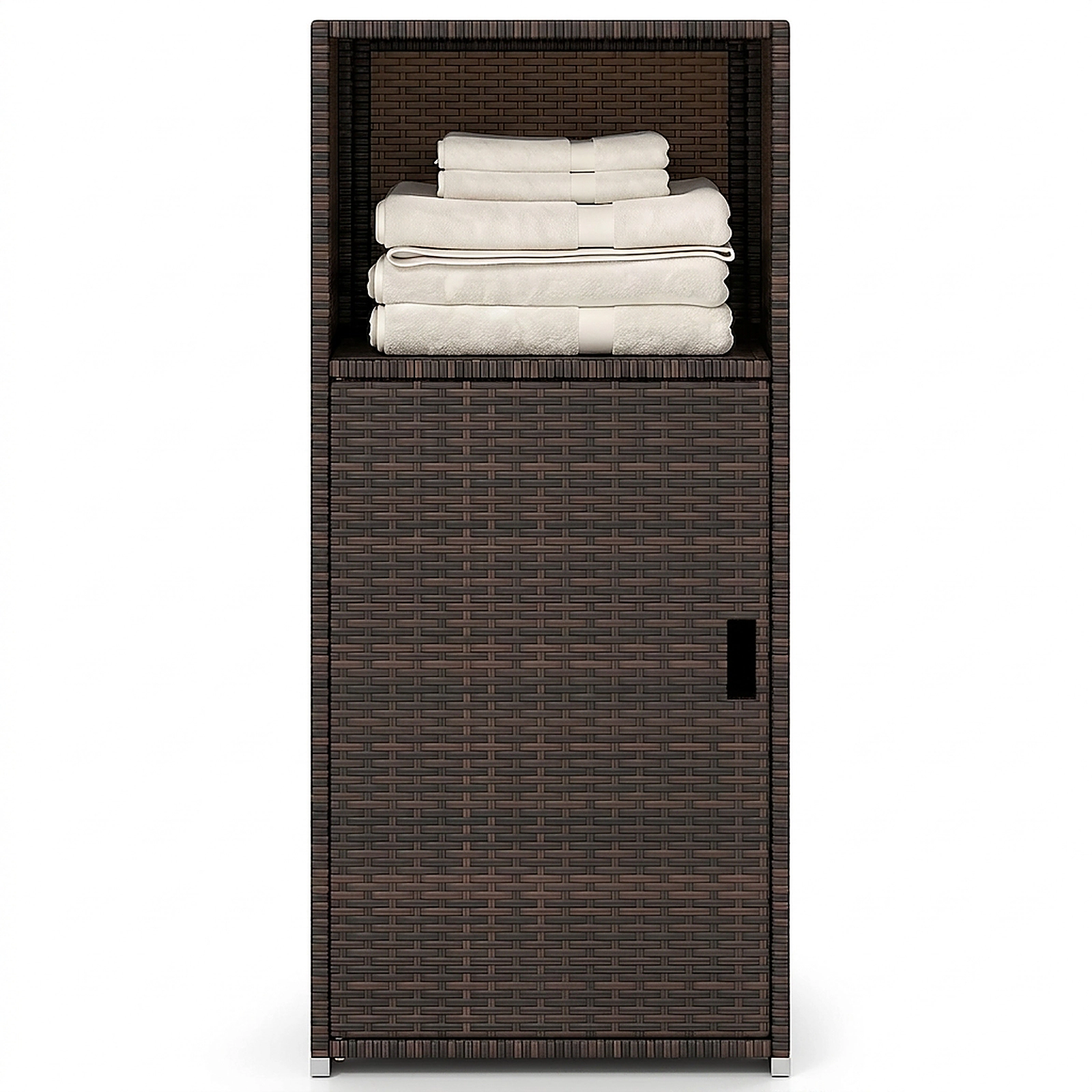 SUGIFT Open Compartment Enclosed Door PE Wicker Outdoor Patio Storage Cabinet 20-in x 20-in x 43-in 66-lb Shelf Brown