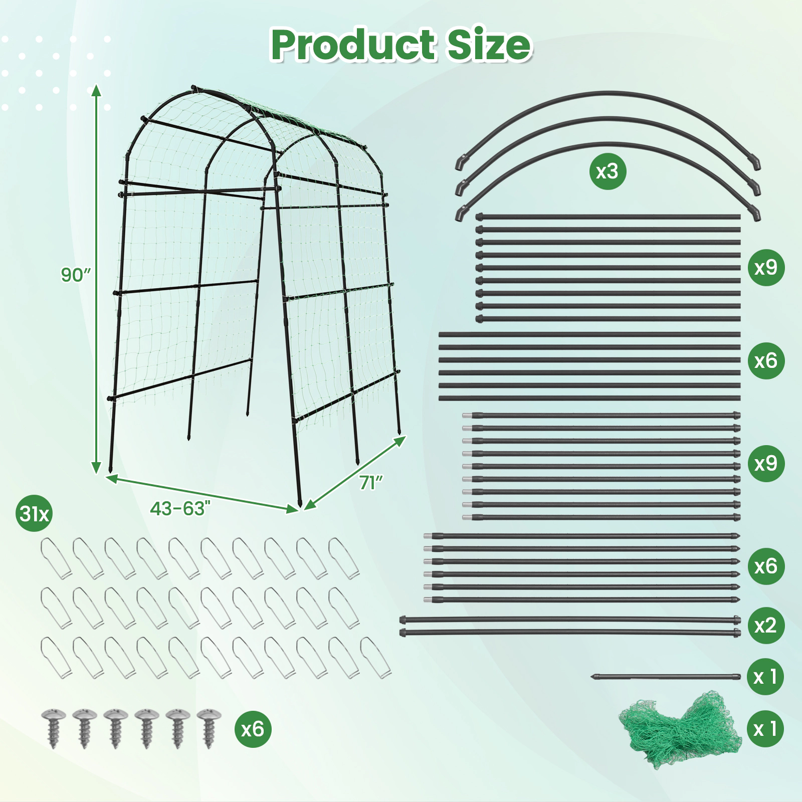 LJG 7.5 Feet Garden Arch Trellis with PE Coated Metal Structure