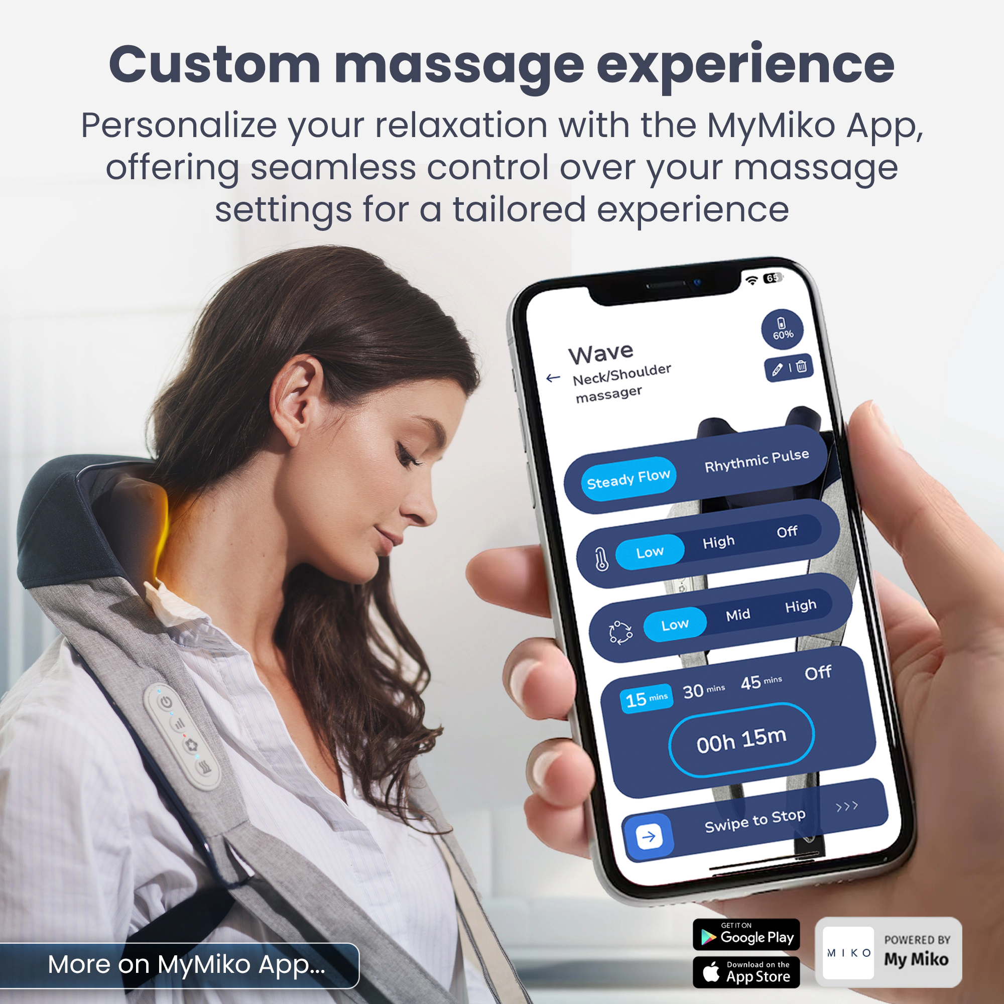 Miko Shiatsu Neck and Back Massager Hands Free & Heat - App Controlled