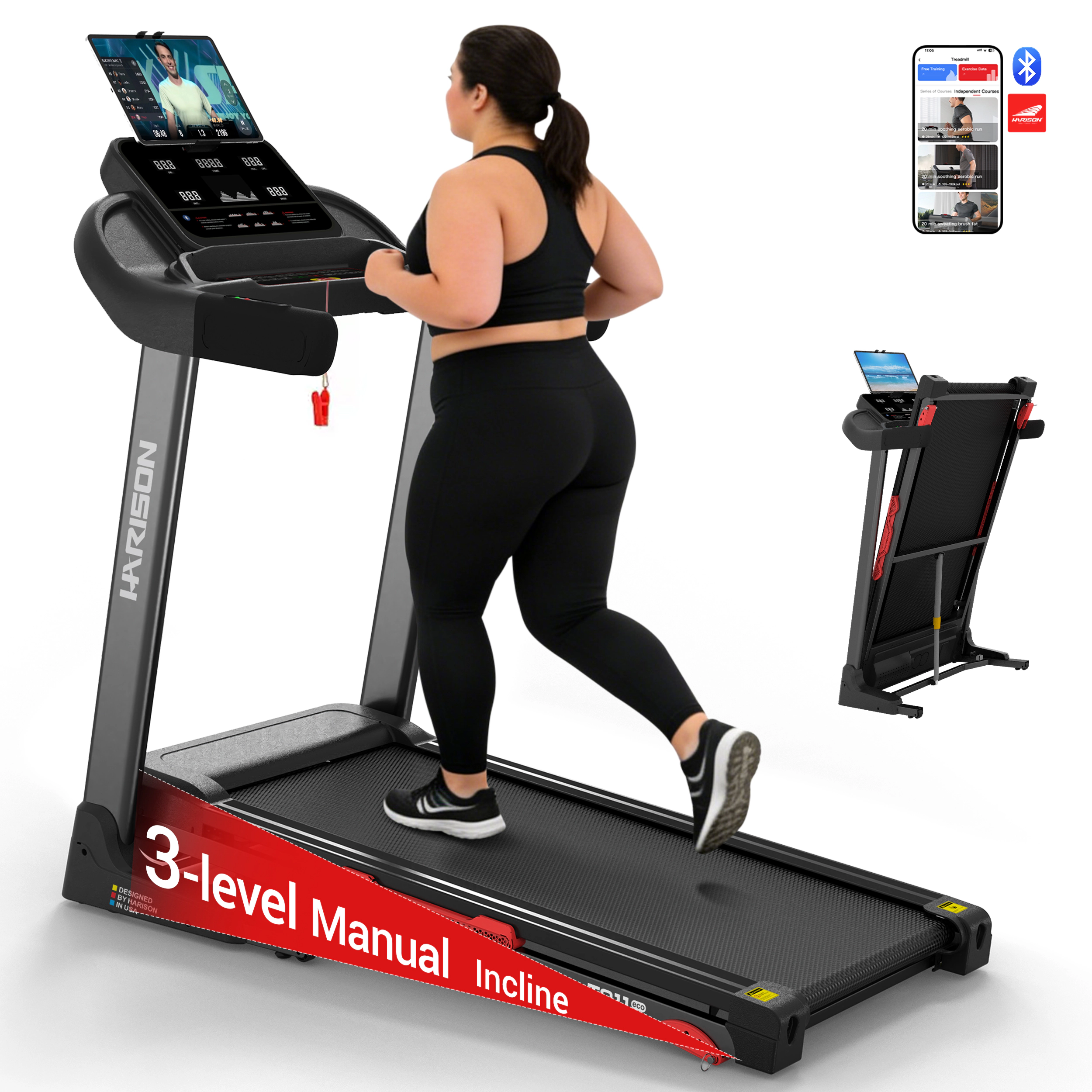 HARISON Folding Treadmill for Home, Intelligent Treadmill with Incline, Compact Running Machine