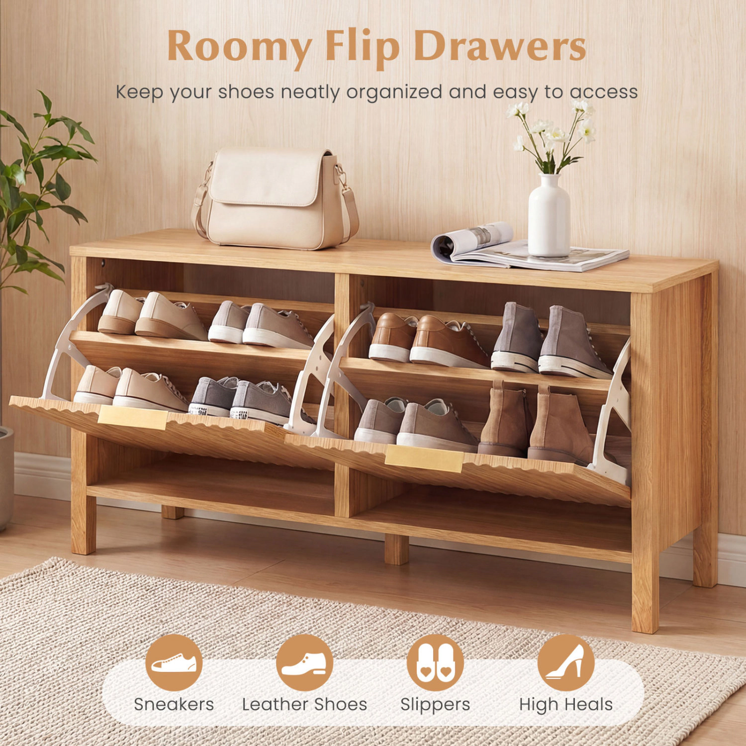 SlickBlue Narrow Entryway Shoe Bench with Adjustable Shelves