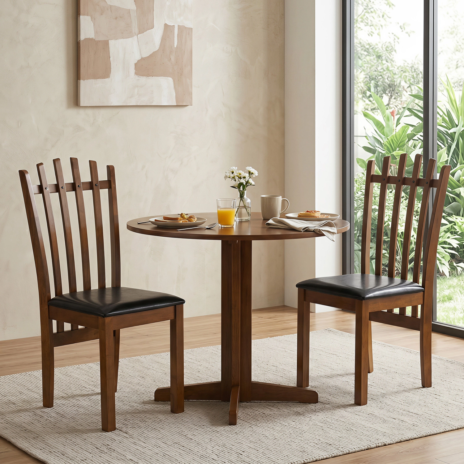 LJG Wooden Dining Chair Set of with Spindle Back & PU Leather Seat
