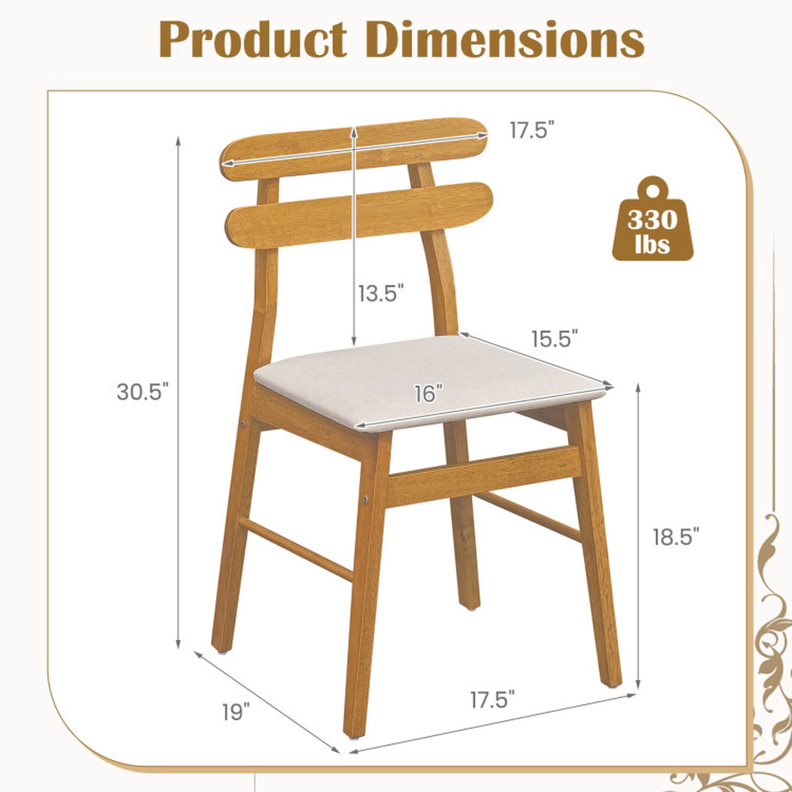 SUGIFT Set of 4 Beige Linen Upholstered Dining Chairs, Padded Seats, Natural Wood Legs