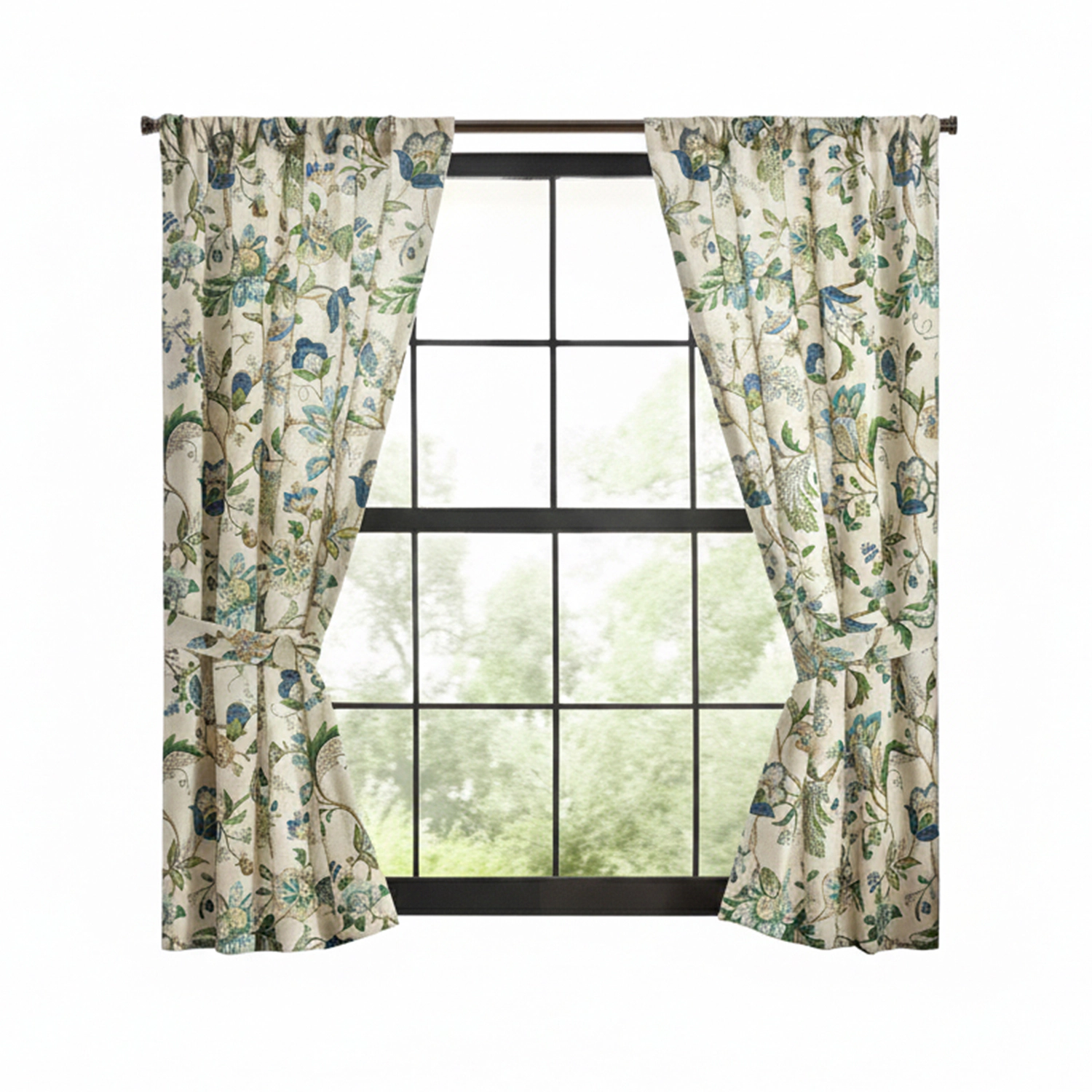 Ellis Curtain 100% Polyester Brissac Rod Pocket Tailored Grapevine and Check Pattern Curtain Panel Pair 70" x 63